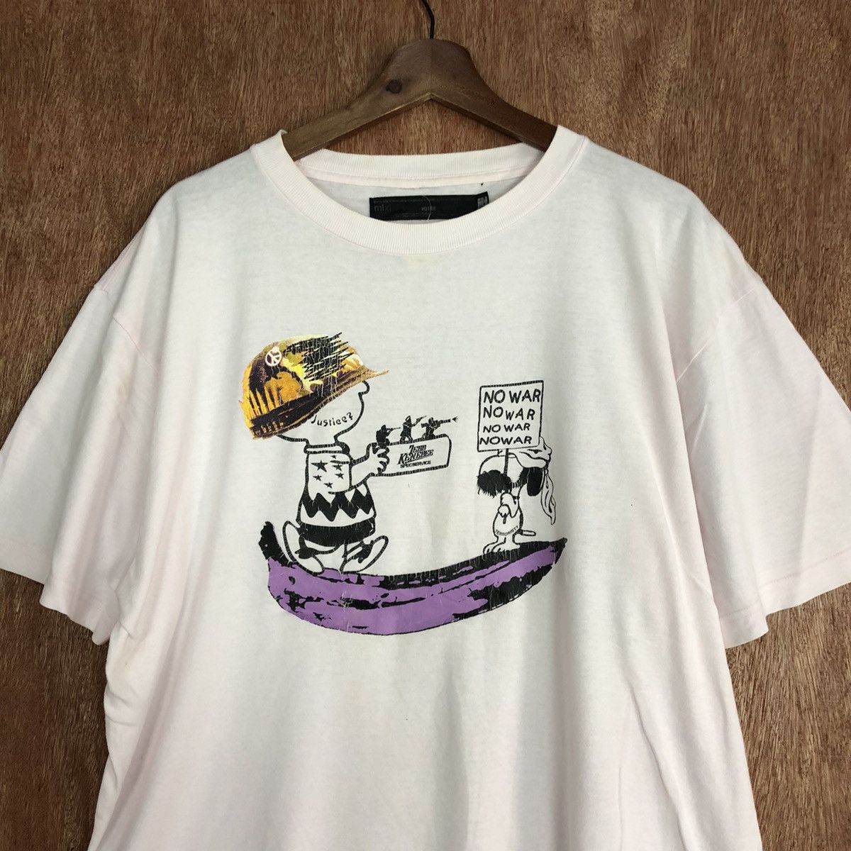 Vintage DLL Ted Kenedee No War WHite SHort Sleeve Tshirt #1451 Size US XL / EU 56 / 4 - 2 Thumbnail