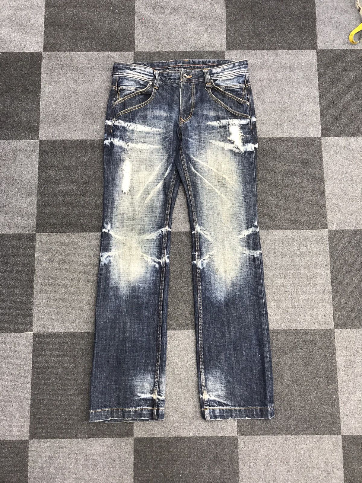 Japanese Brand 💥FLARE💥NCFM Japan Distressed Explosive Style Faded Jeans Size US 33 - 2 Thumbnail