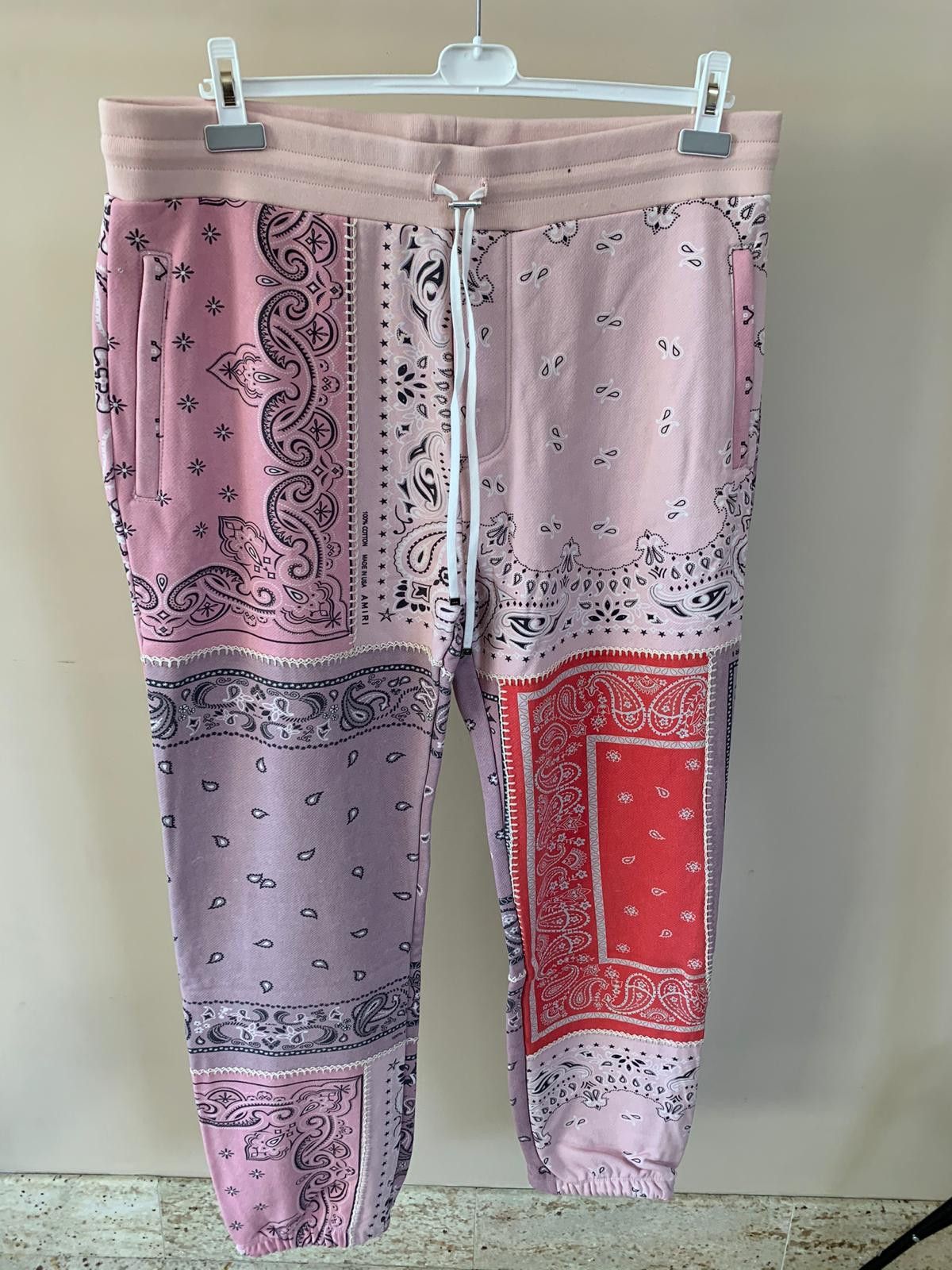 Image of Amiri Reconstructed Bandana Sweat Pants in Coral, Men's (Size 36)