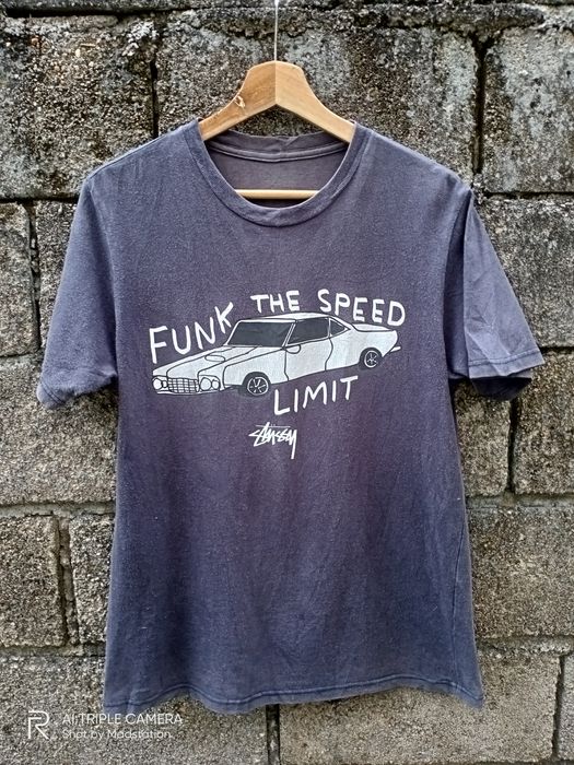 Vintage STUSSY X DAVID SHRIGLEY “FUNK THE SPEED LIMIT” SHIRT | Grailed