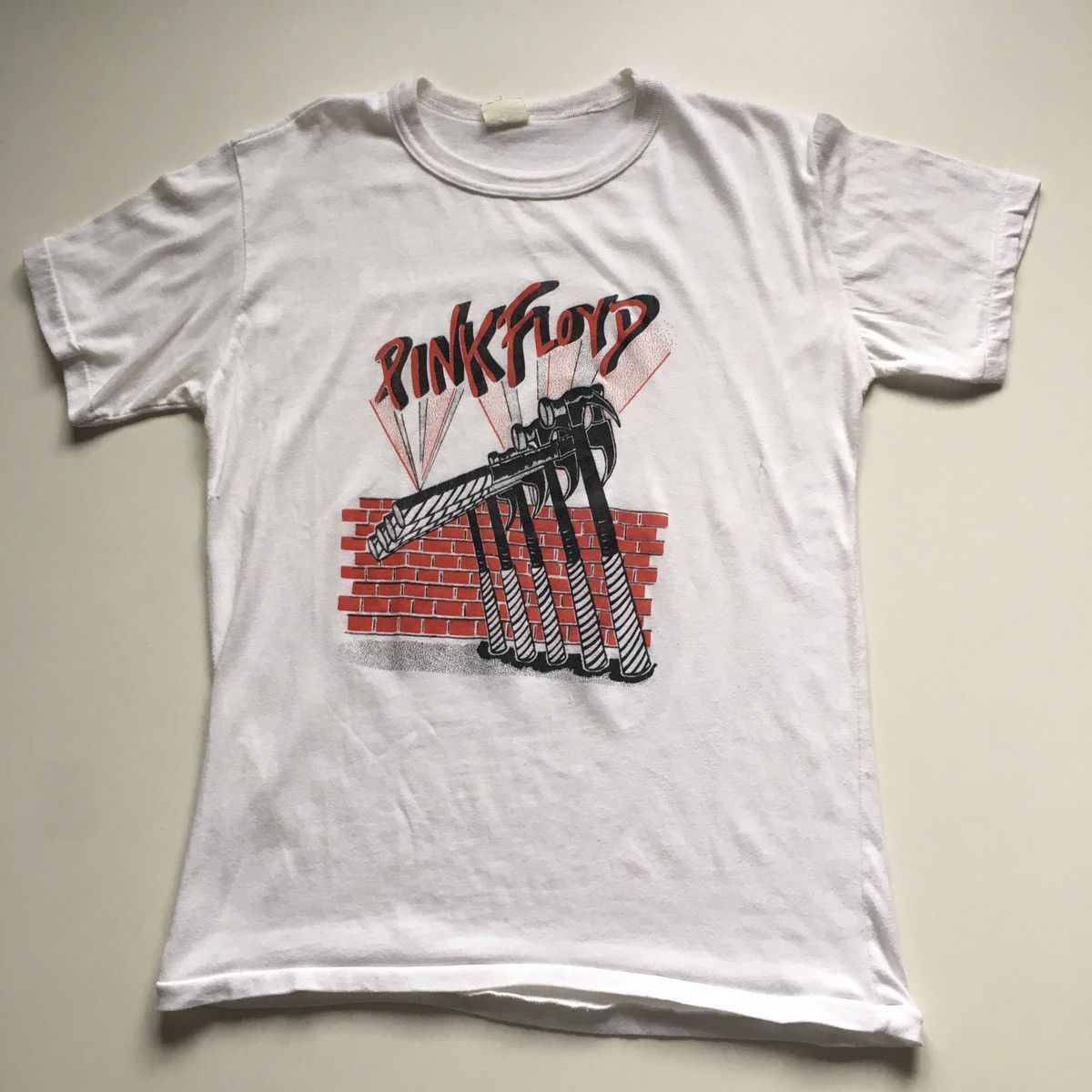 image of Band Tees x Pink Floyd Vintage 80's 90's Pink Floyd The Wall Tour Graphic T Shirt in White (Size Sm