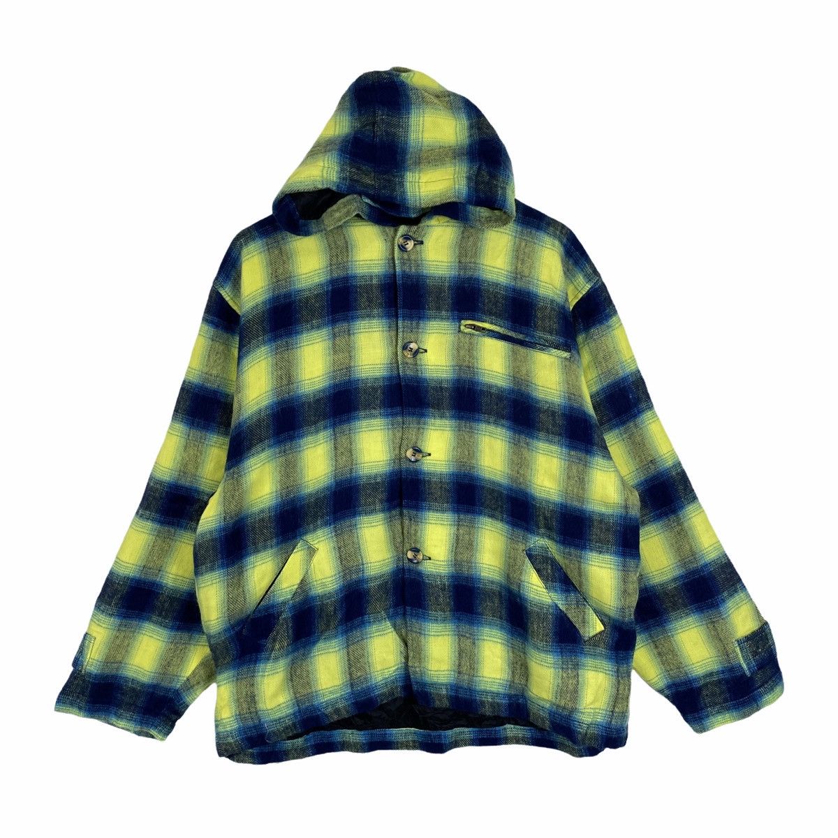 image of Vintage Dynaism Motorcycle Checkered Tartan Wool Jacket in Green, Men's (Size Large)