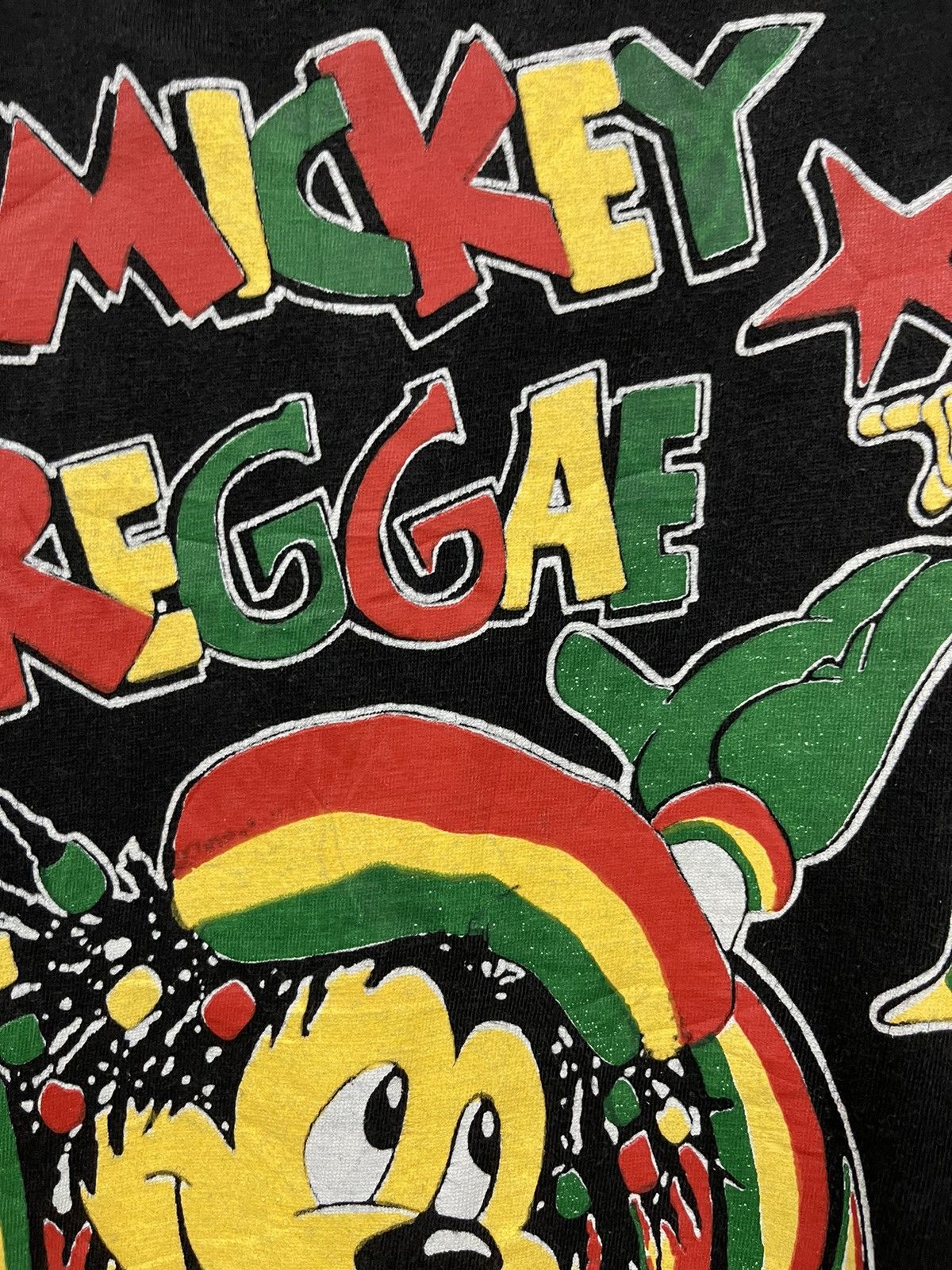 Mickey Mouse × Rap Tees × Vintage Vintage 90s Mickey Mouse Reggae Rasta Single Stitch Shirt Size US L / EU 52-54 / 3 - 3 Thumbnail