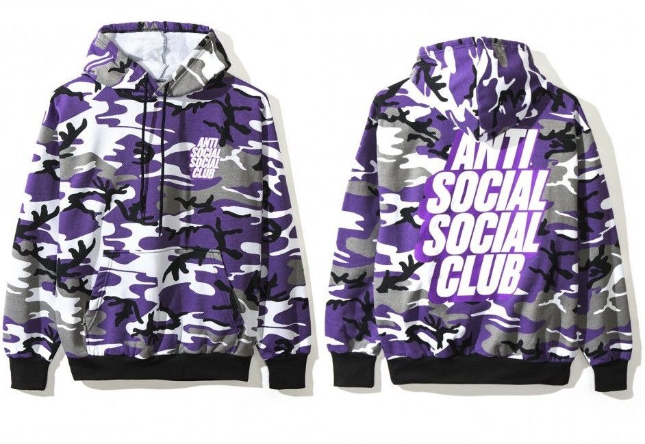 image of Anti Social Social Club Ds White Assc Blocked Logo Options Purple Camo Hoodie Magoc (Size Medium)