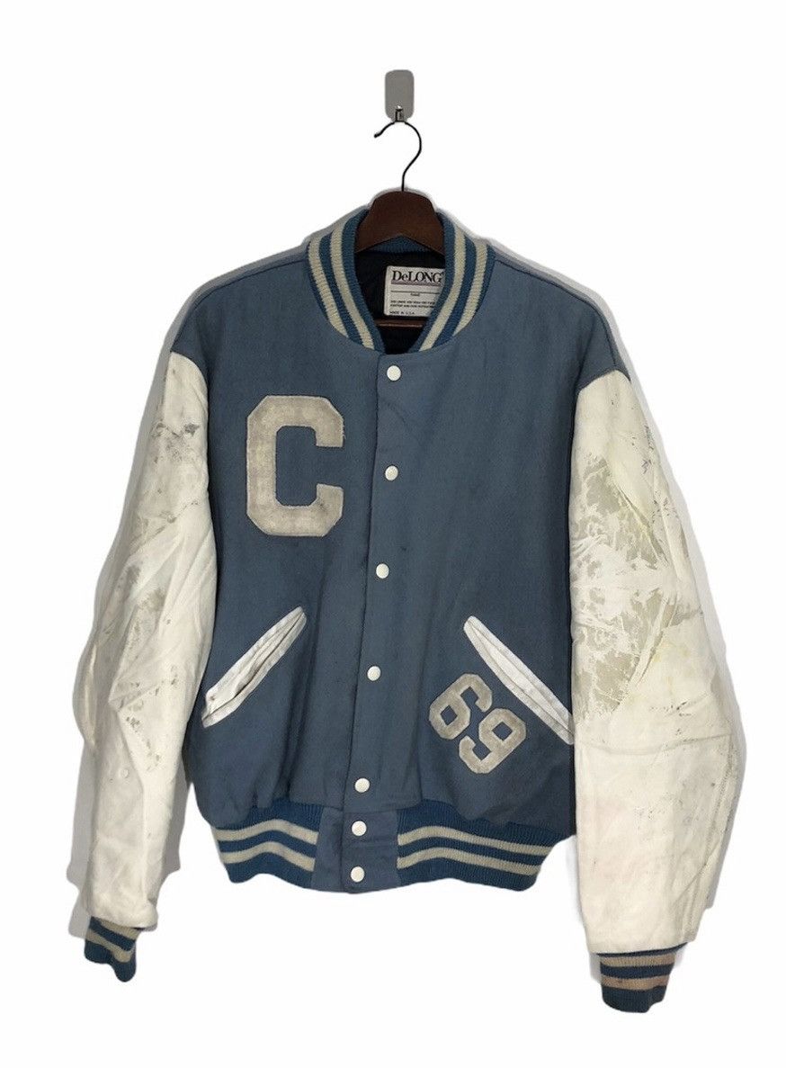 image of Delong Varsity Jackets x Made In USA Comatock Colts Big Logo Delong Varsity Jacket in Blue (Size La