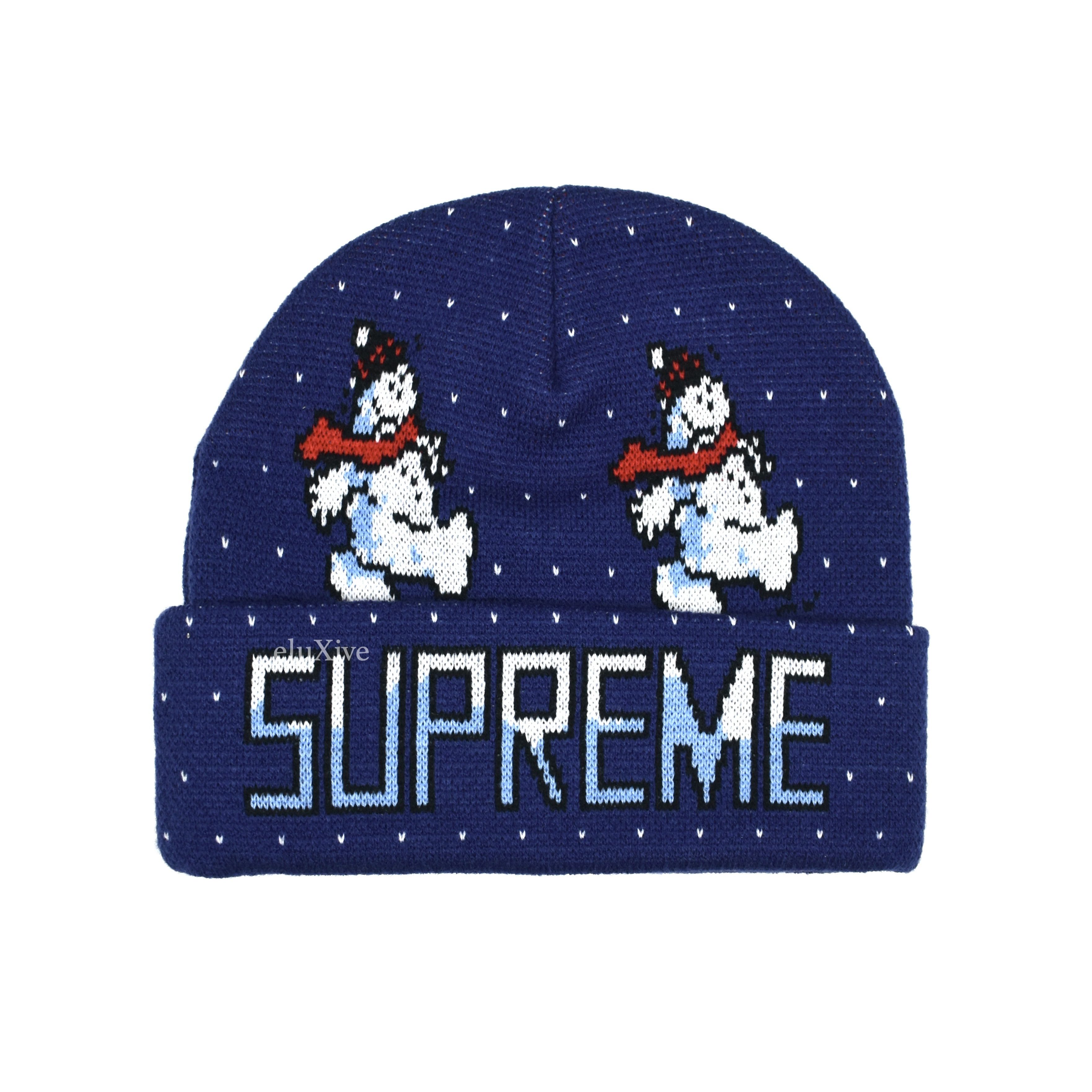 Supreme Snowman Logo Knit Beanie Navy FW21 DS