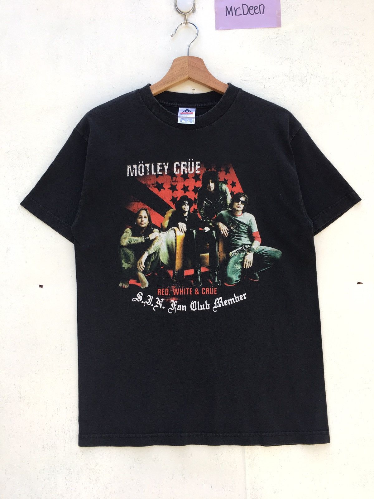 image of Band Tees x Rock T Shirt Vintage Motley Crue Red,white & Crue Tour Sin Fan Club Tee in Black (Size 