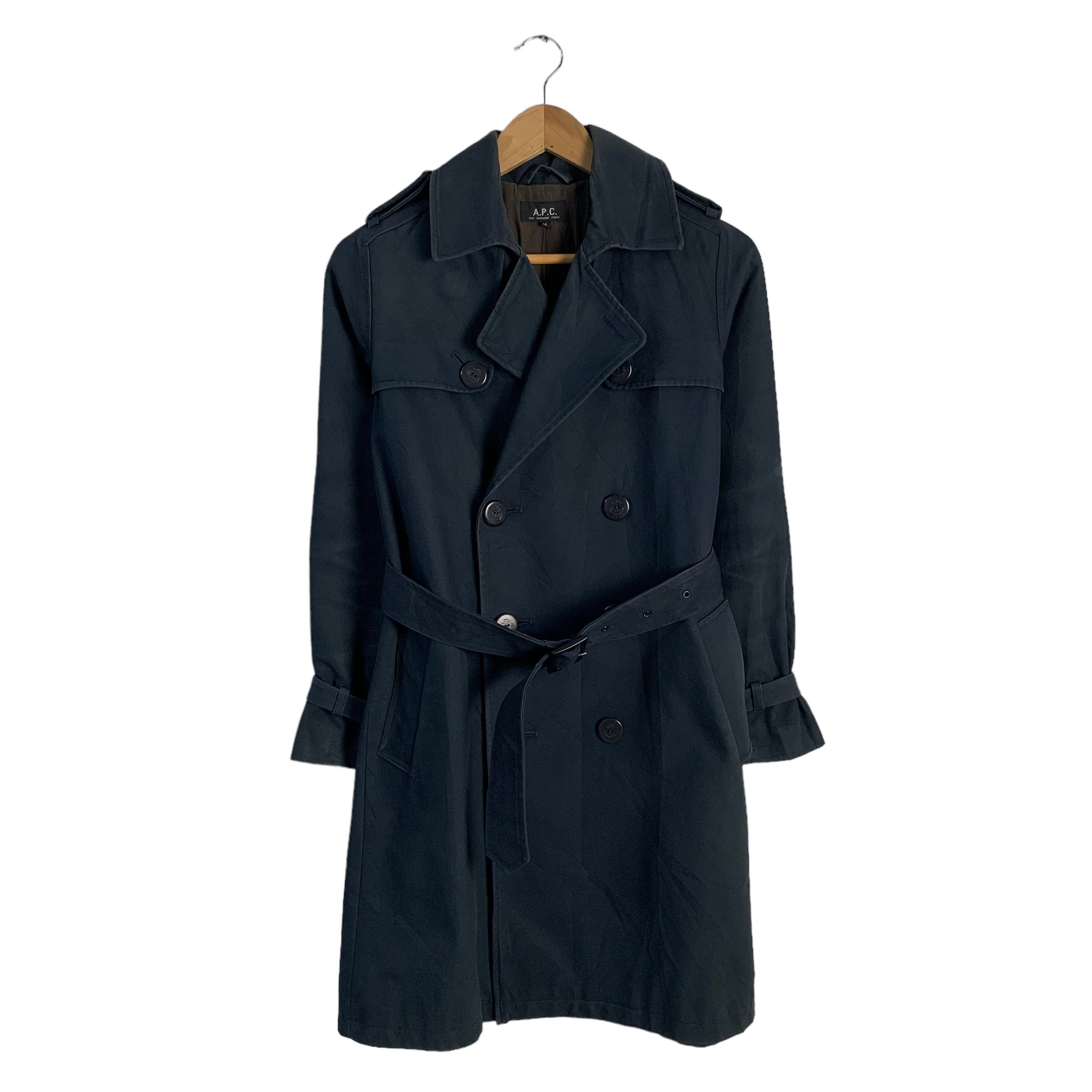 image of A P C Double Breast Trench Coat in Blue, Men's (Size XS)