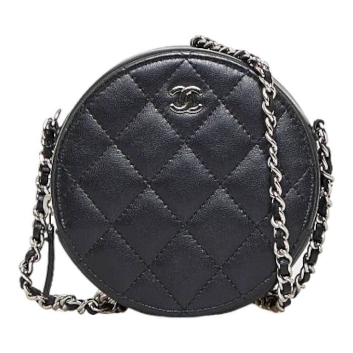 Chanel Chanel matelasse chain shoulder bag round black leather ladies