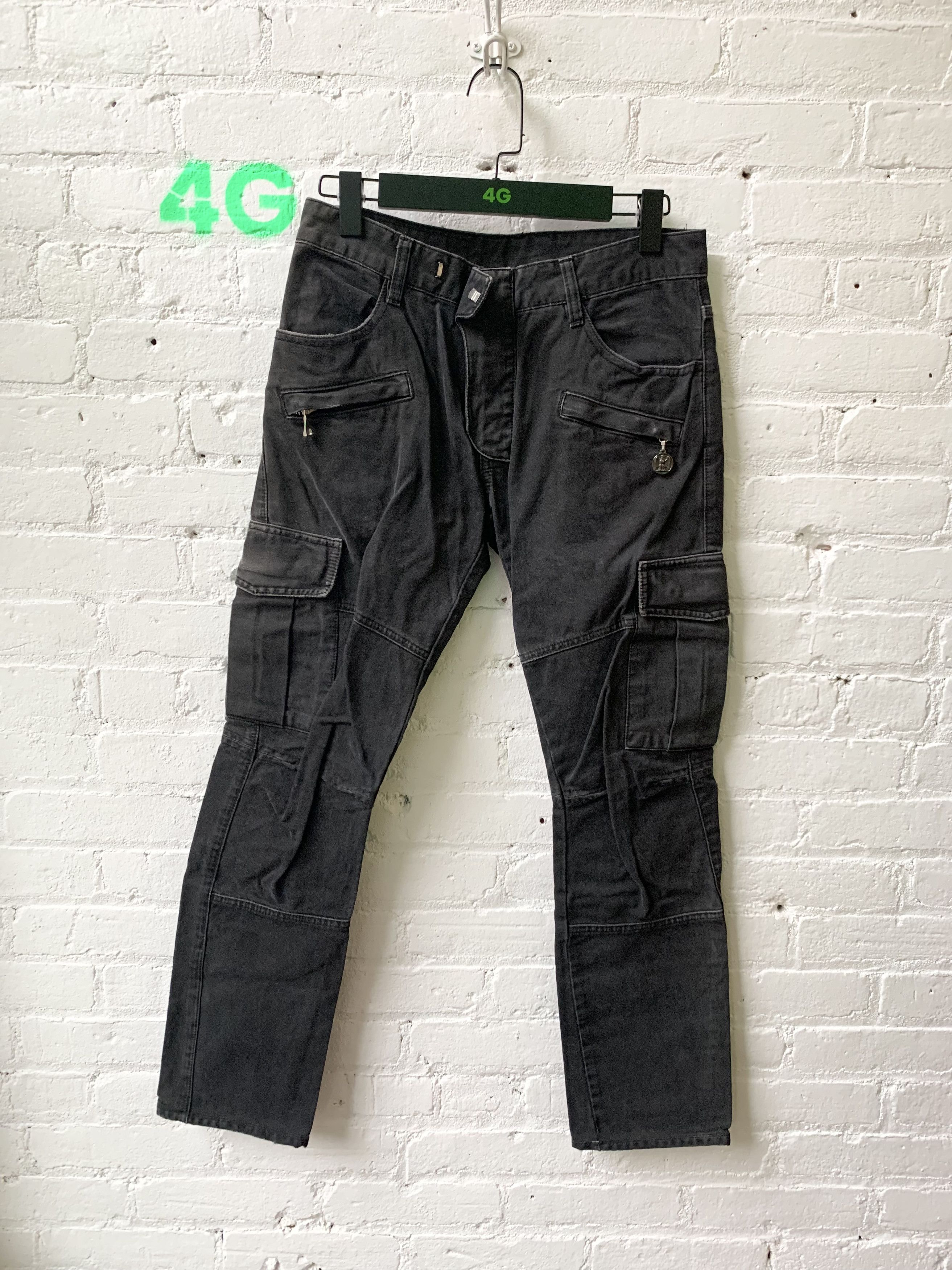 Balmain Balmain Double Zip Black Coated Cargo Biker Pants | Grailed