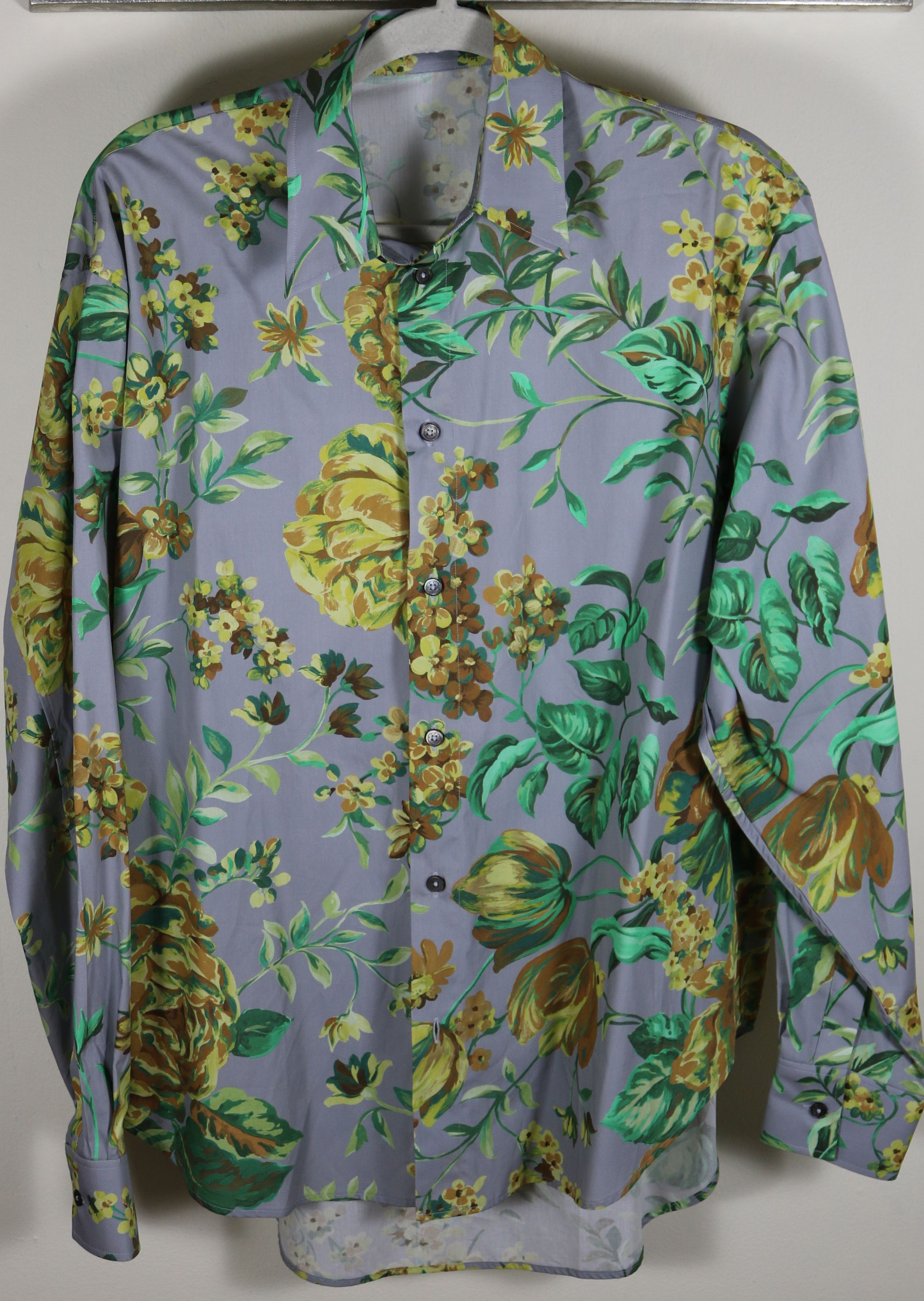 image of Givenchy Smoke Grey Floral Button Down Shirt Size 39, Men's