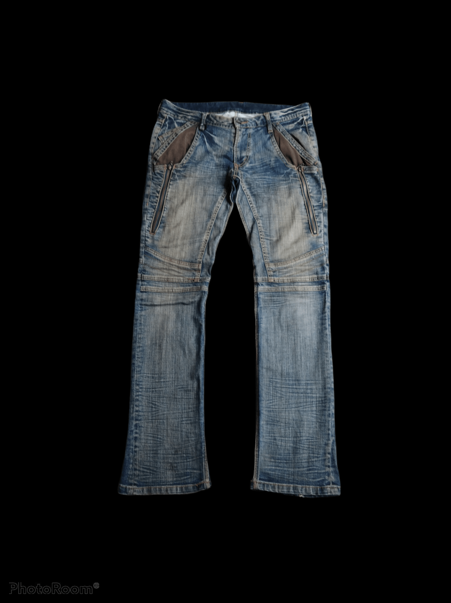 Nicole Club DiSTRESSED FLARE ZIPPER MULTIPOCKET NICOLE DENIM PANTS Size US 31 - 1 Thumbnail