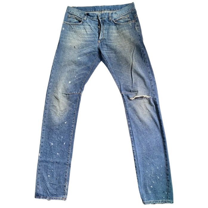 image of Balmain Slit Knee Painter Jeans in Blue, Men's (Size 33)