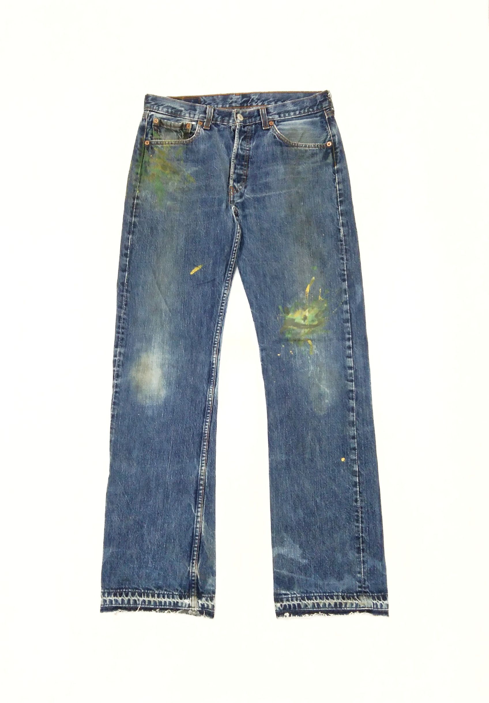 image of Levis 501 Painter Distressed Jeans 32X33 in Blue, Men's