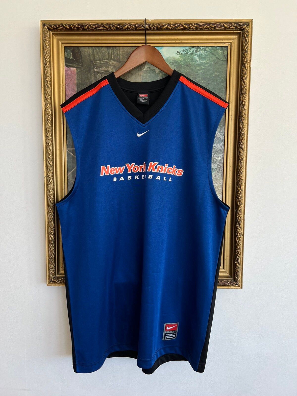 Pre-owned Nba X Nike Vintage 90's Nike New York Knicks Basketball Tank Top Tee In Blue