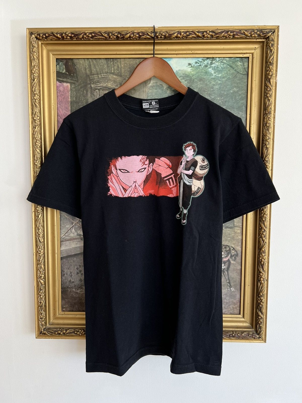 image of Anima x Band Tees Vintage 2002 Naruto Gaara Anime Black Tee, Men's (Size Small)