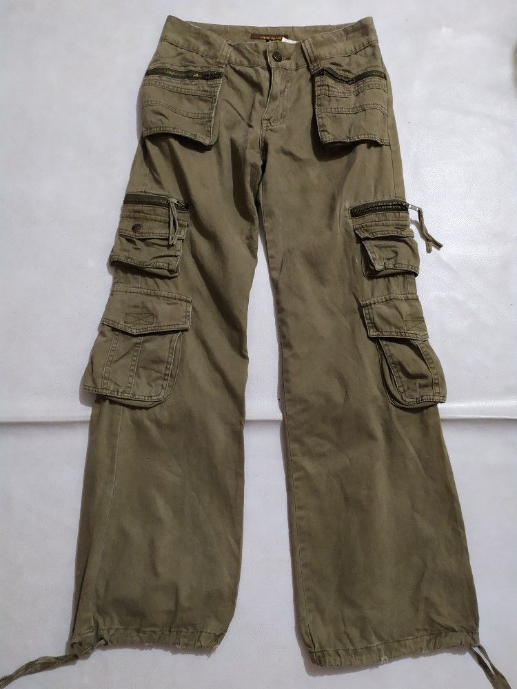 image of Upper Freak Japan Cargo Multipocket Flare Pants Low Rise in Brown, Men's (Size 28)