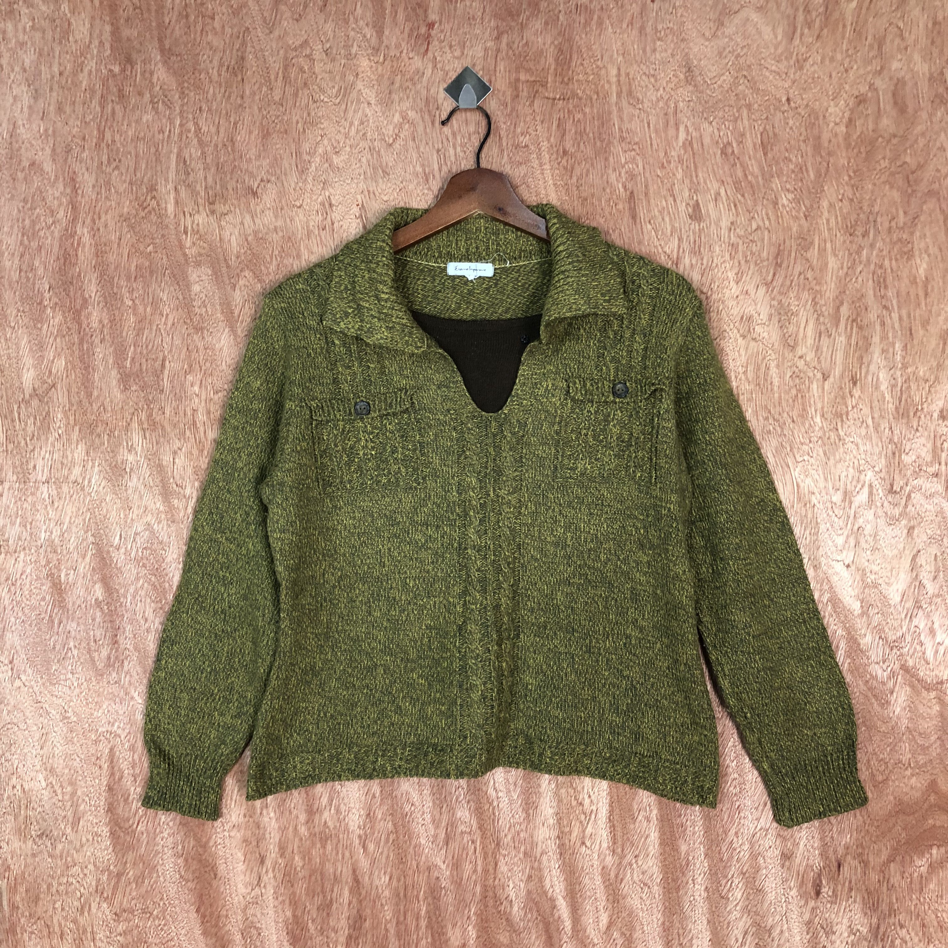 Homespun Knitwear × Japanese Brand × Vintage Ettero Improve Green Knitwear #6136 Size US S / EU 44-46 / 1 - 1 Thumbnail