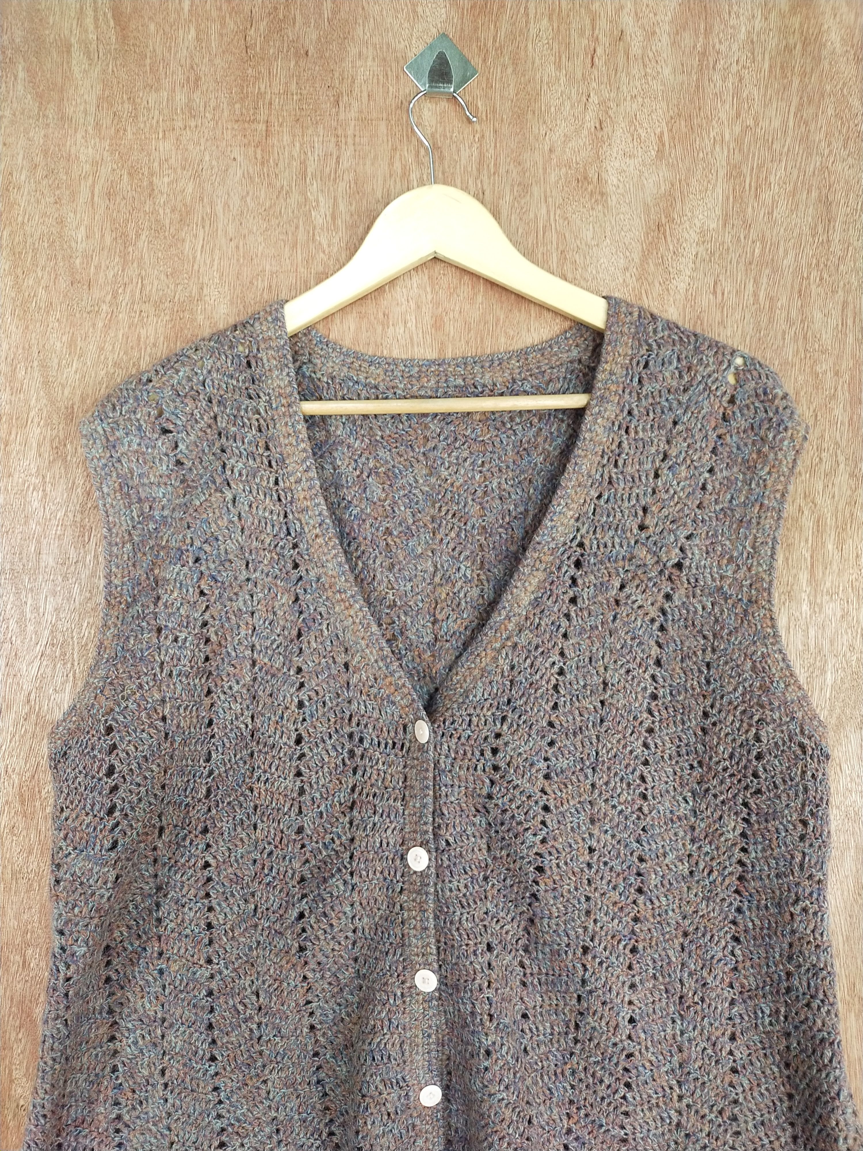 Homespun Knitwear Brown sleeveless knitwear crochet vintage japan #S092 Size US L / EU 52-54 / 3 - 2 Thumbnail