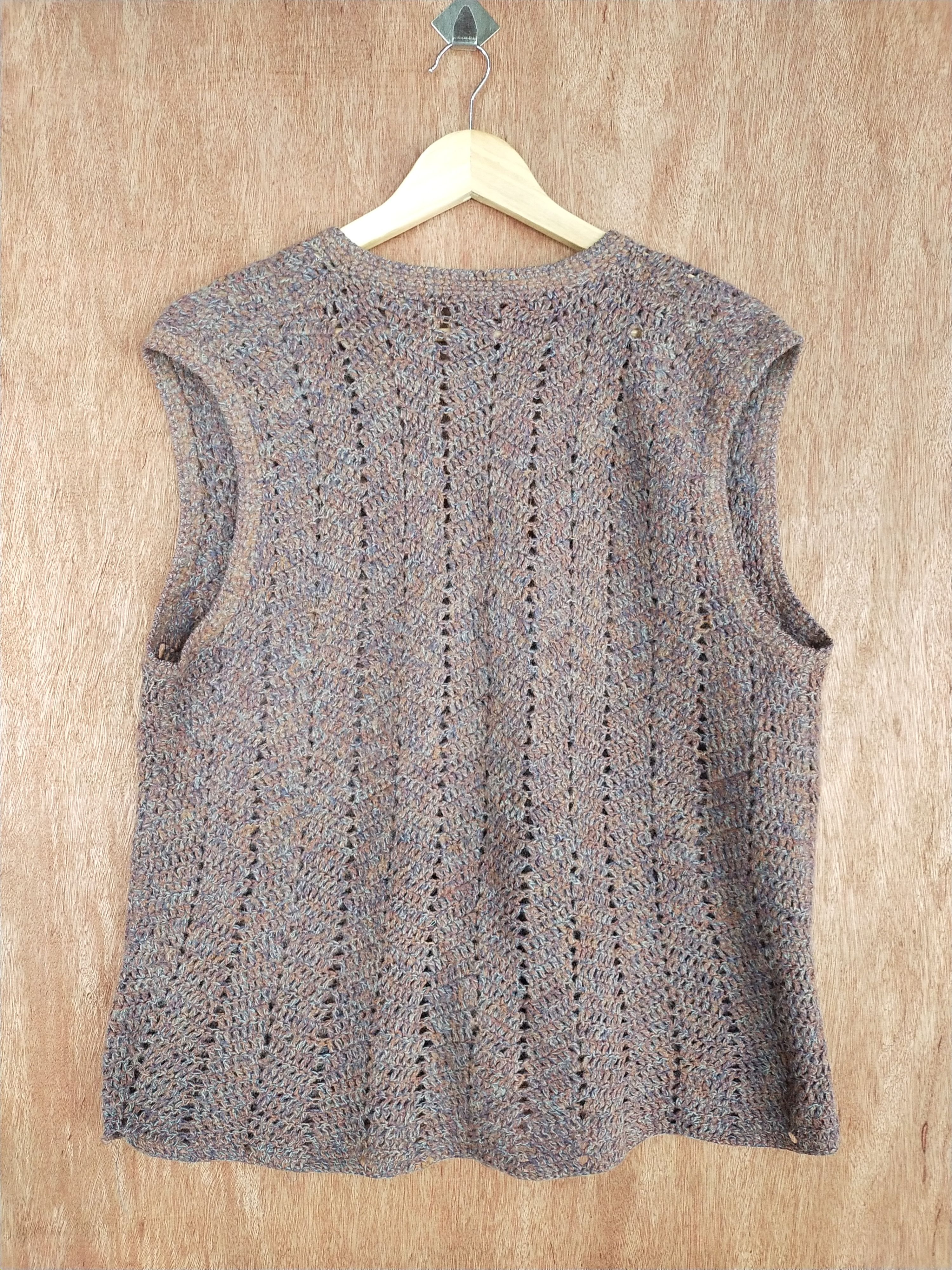Homespun Knitwear Brown sleeveless knitwear crochet vintage japan #S092 Size US L / EU 52-54 / 3 - 6 Thumbnail