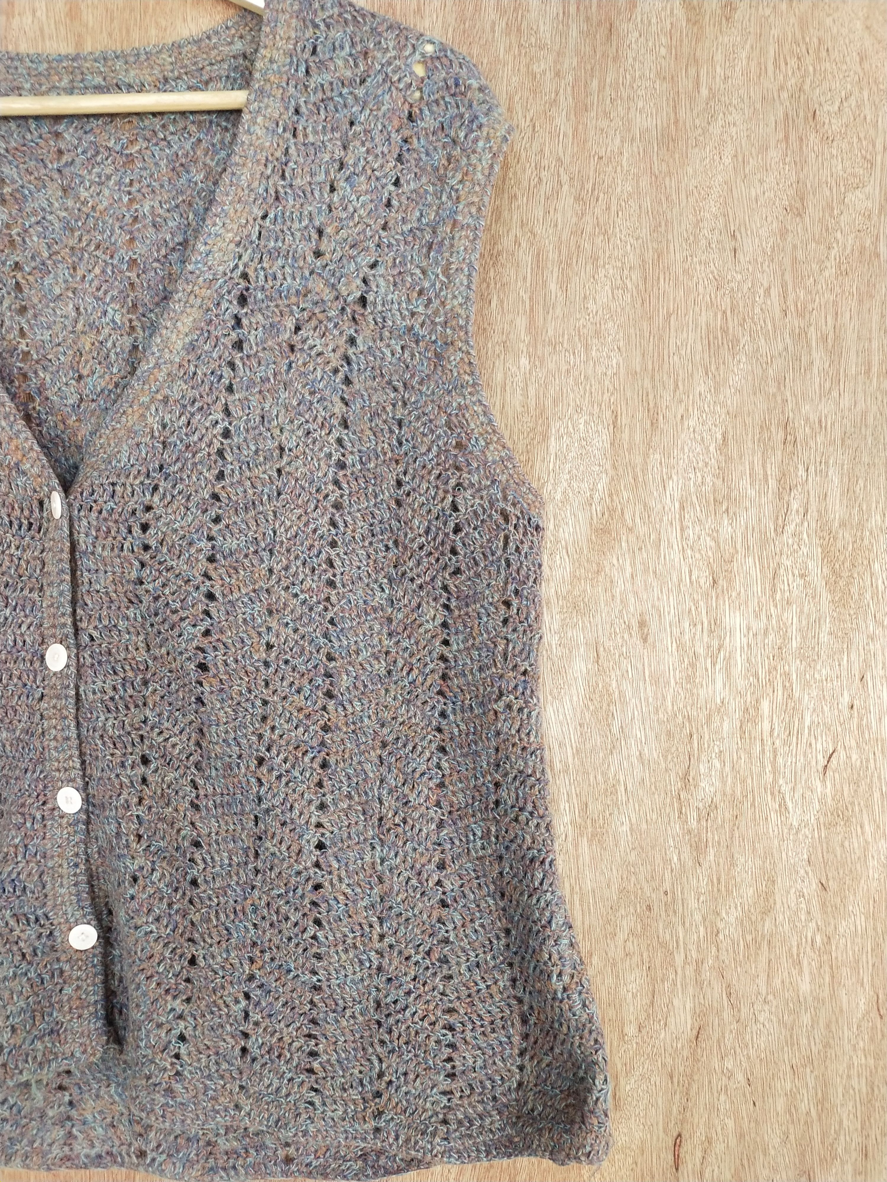 Homespun Knitwear Brown sleeveless knitwear crochet vintage japan #S092 Size US L / EU 52-54 / 3 - 3 Thumbnail