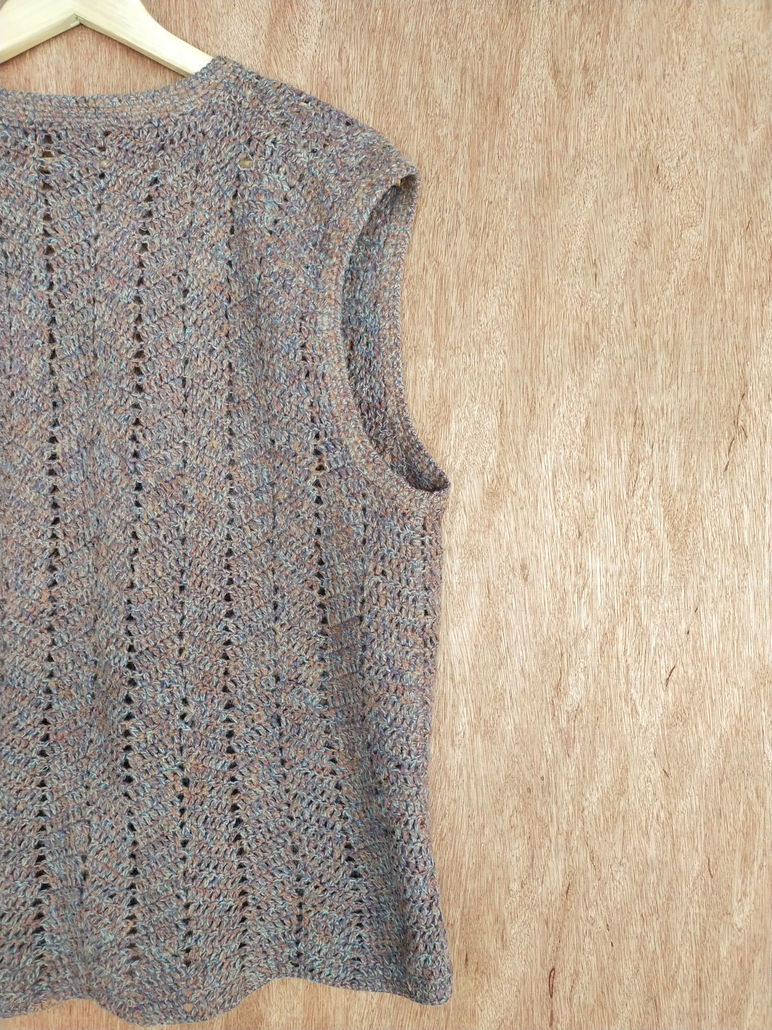 Homespun Knitwear Brown sleeveless knitwear crochet vintage japan #S092 Size US L / EU 52-54 / 3 - 7 Thumbnail
