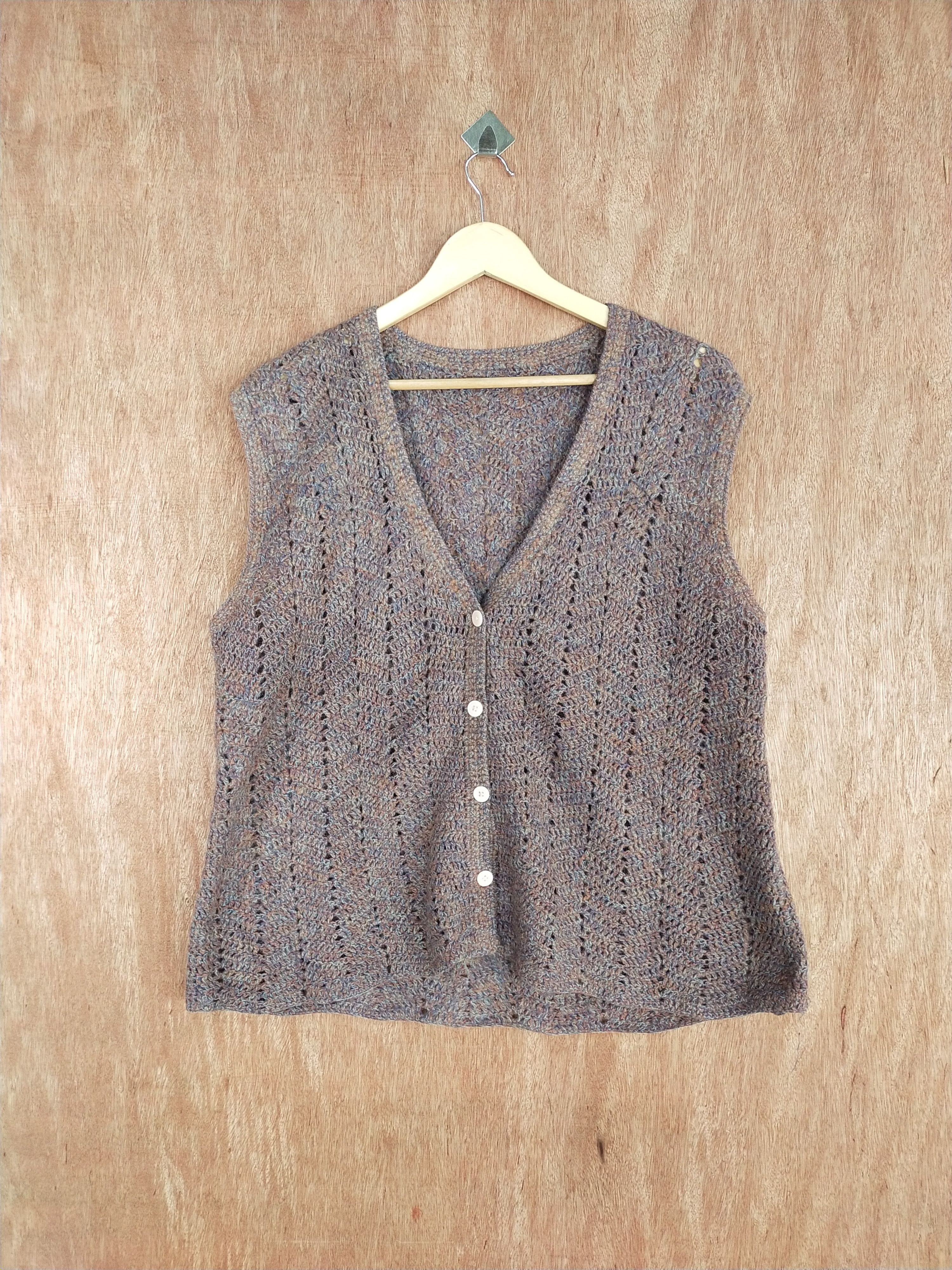 Homespun Knitwear Brown sleeveless knitwear crochet vintage japan #S092 Size US L / EU 52-54 / 3 - 1 Thumbnail