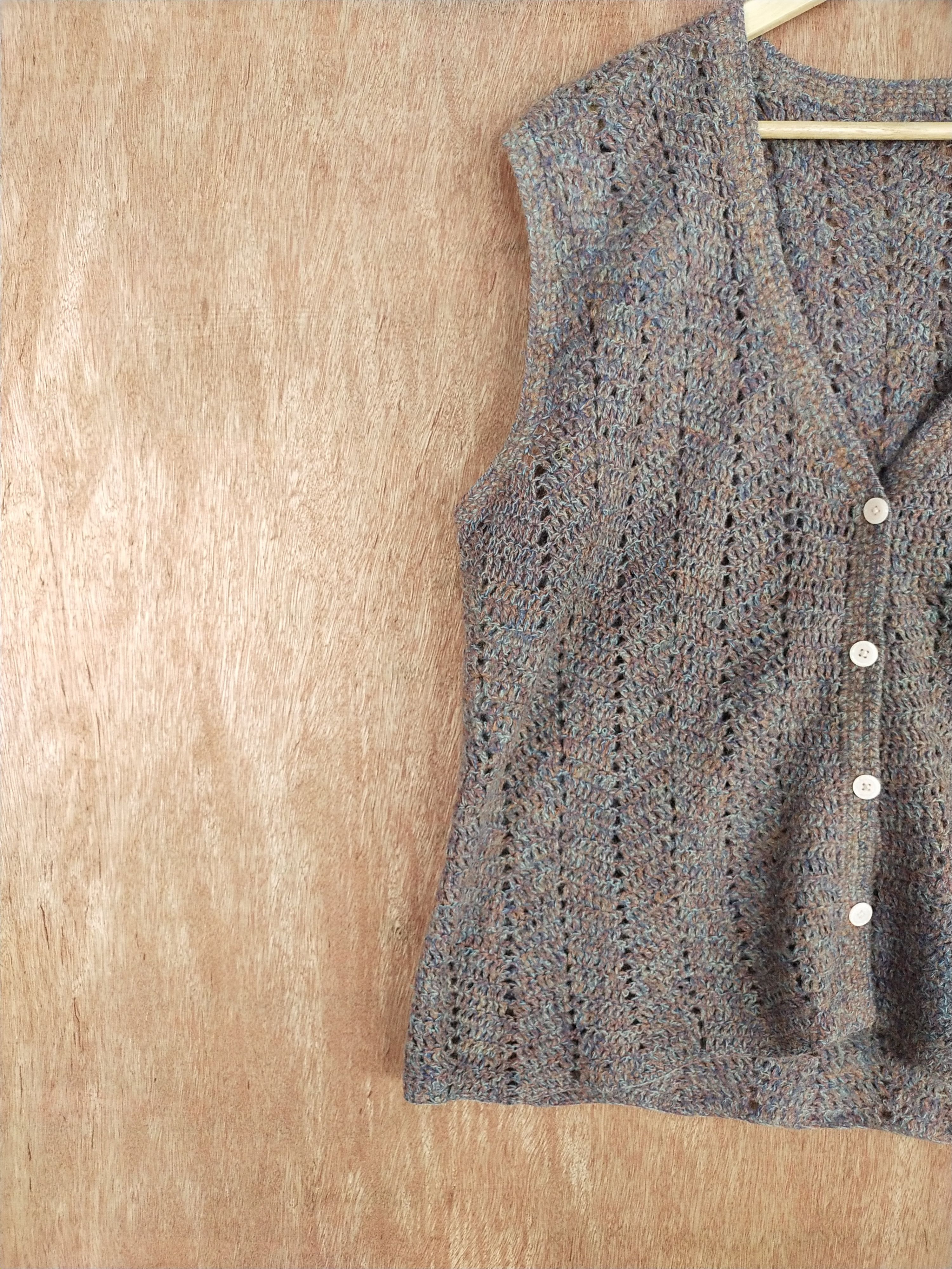 Homespun Knitwear Brown sleeveless knitwear crochet vintage japan #S092 Size US L / EU 52-54 / 3 - 4 Thumbnail