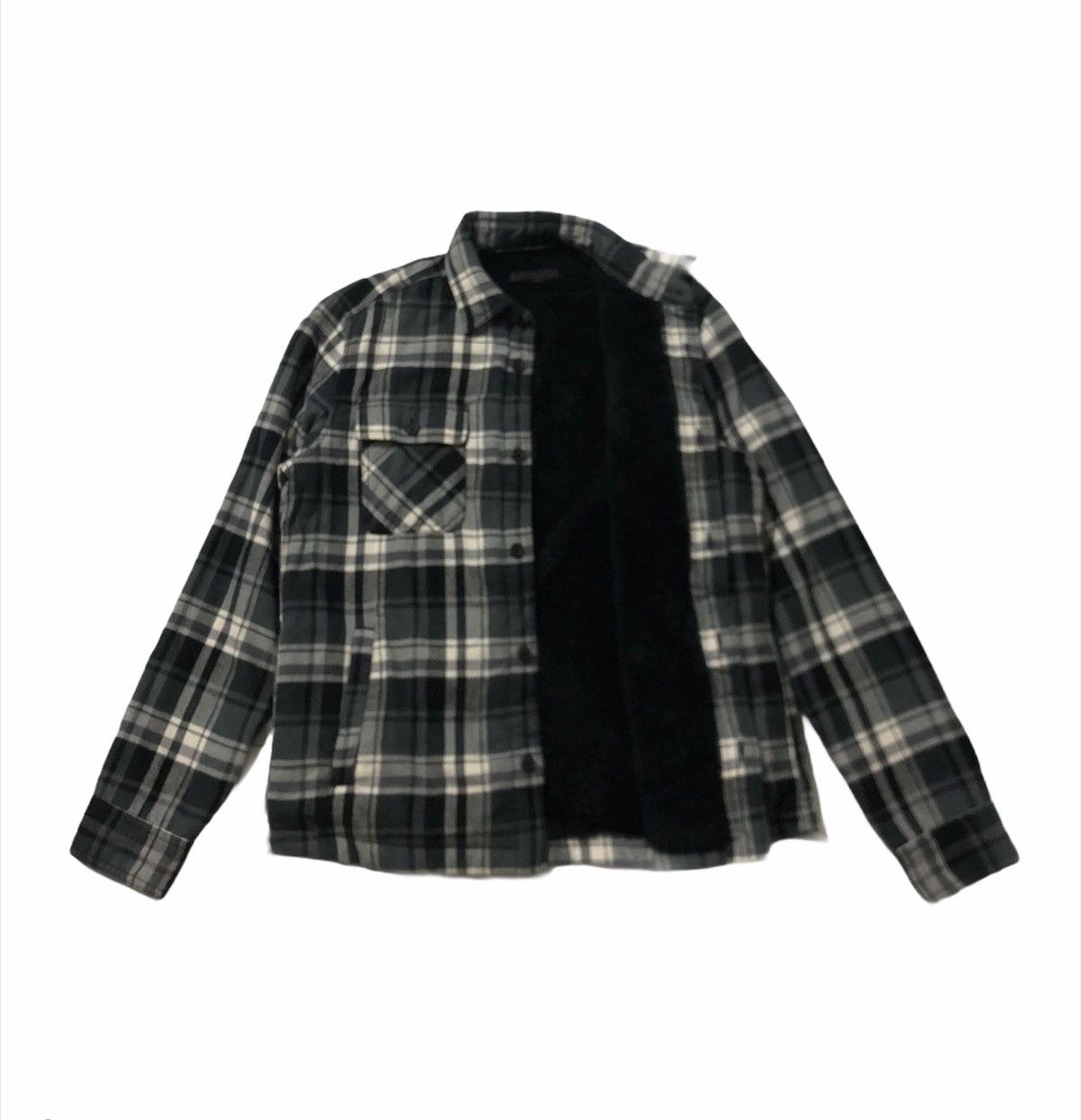image of Uniqlo Button Check Jacket Faux Fur Inside in Gray Dark Gray, Men's (Size Medium)