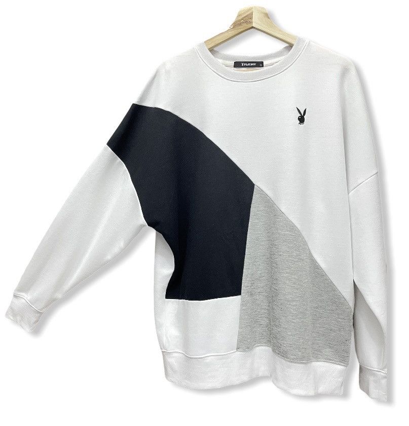 Playboy × Vintage PLAYBOY Spliced Drop Shoulder Oversized Sweater Size US L / EU 52-54 / 3 - 4 Thumbnail