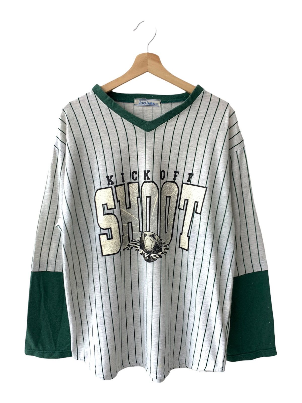 Kicks On Fire Vintage Soccer Kick-off Shoot Striped Longsleeve Size US L / EU 52-54 / 3 - 1 Thumbnail