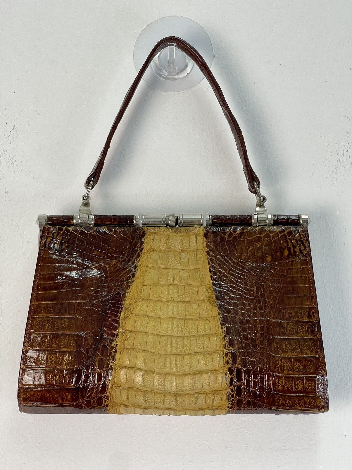 Genuine Leather × Handmade × Vintage 🔥1960'S-70'S 2-TONE HORNBACK CROCODILE SKIN CLUTCH HANDBAG Size ONE SIZE - 7 Thumbnail