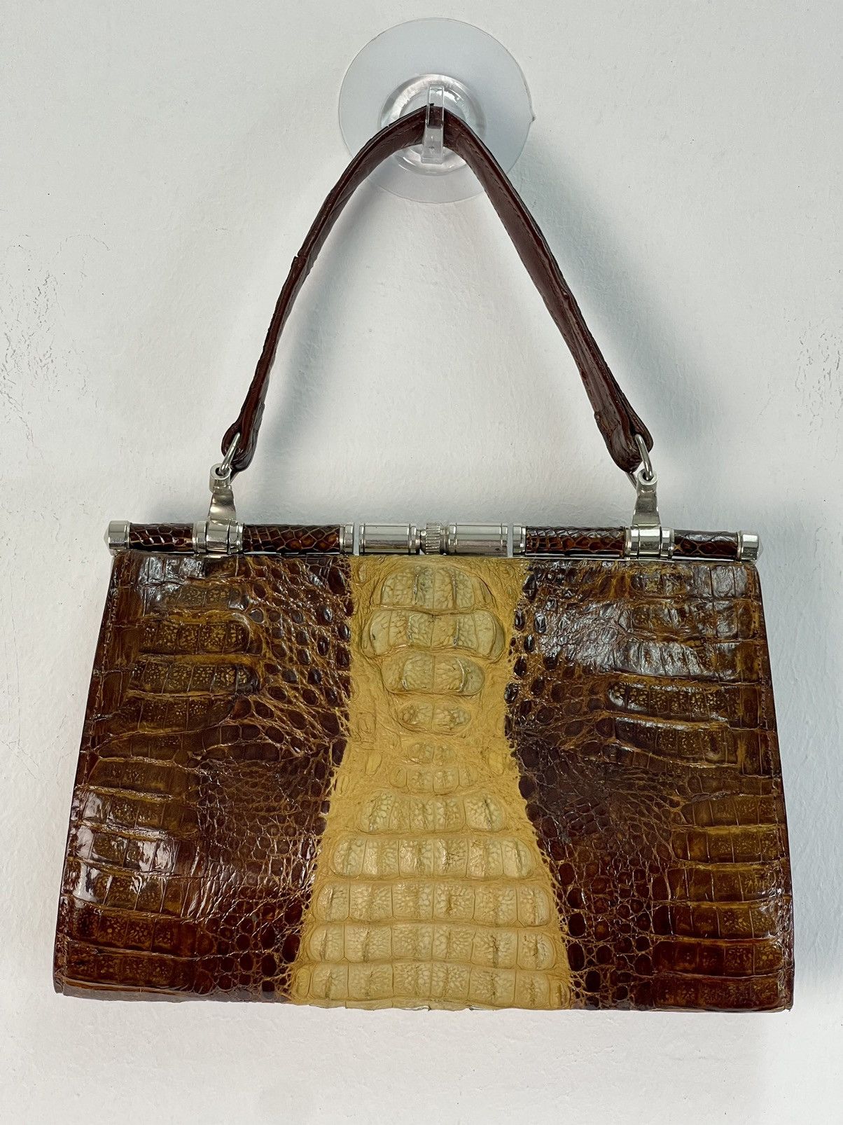 Genuine Leather × Handmade × Vintage 🔥1960'S-70'S 2-TONE HORNBACK CROCODILE SKIN CLUTCH HANDBAG Size ONE SIZE - 1 Thumbnail