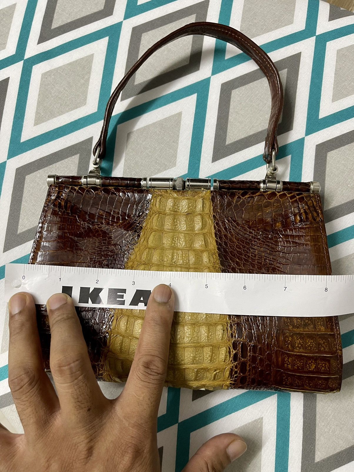 Genuine Leather × Handmade × Vintage 🔥1960'S-70'S 2-TONE HORNBACK CROCODILE SKIN CLUTCH HANDBAG Size ONE SIZE - 21 Thumbnail