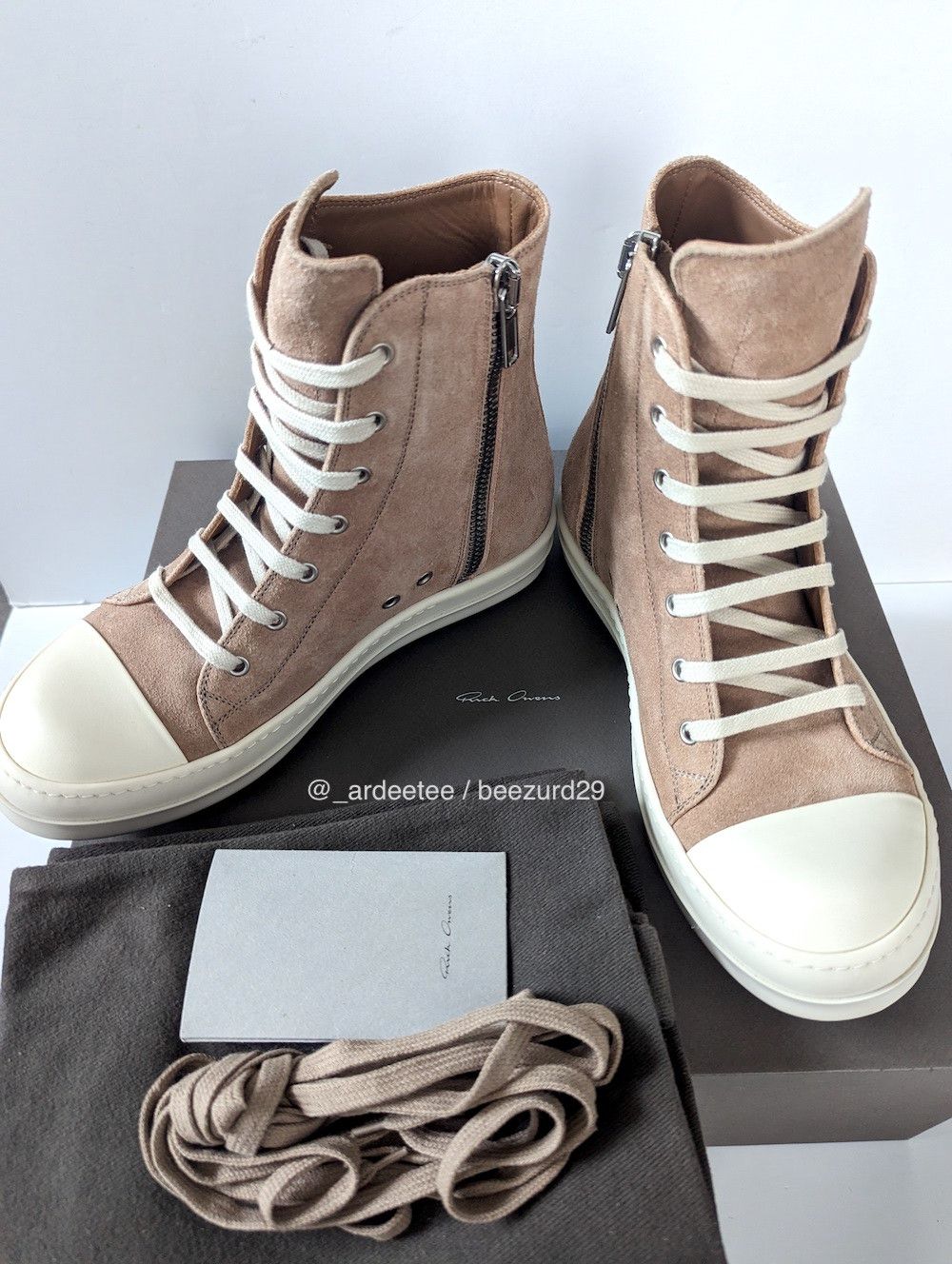 image of Rick Owens 1:1 Unreleased Darkflesh Leather High Ramones Shoes in Darkflesh/Milk, Men's (Size 9)