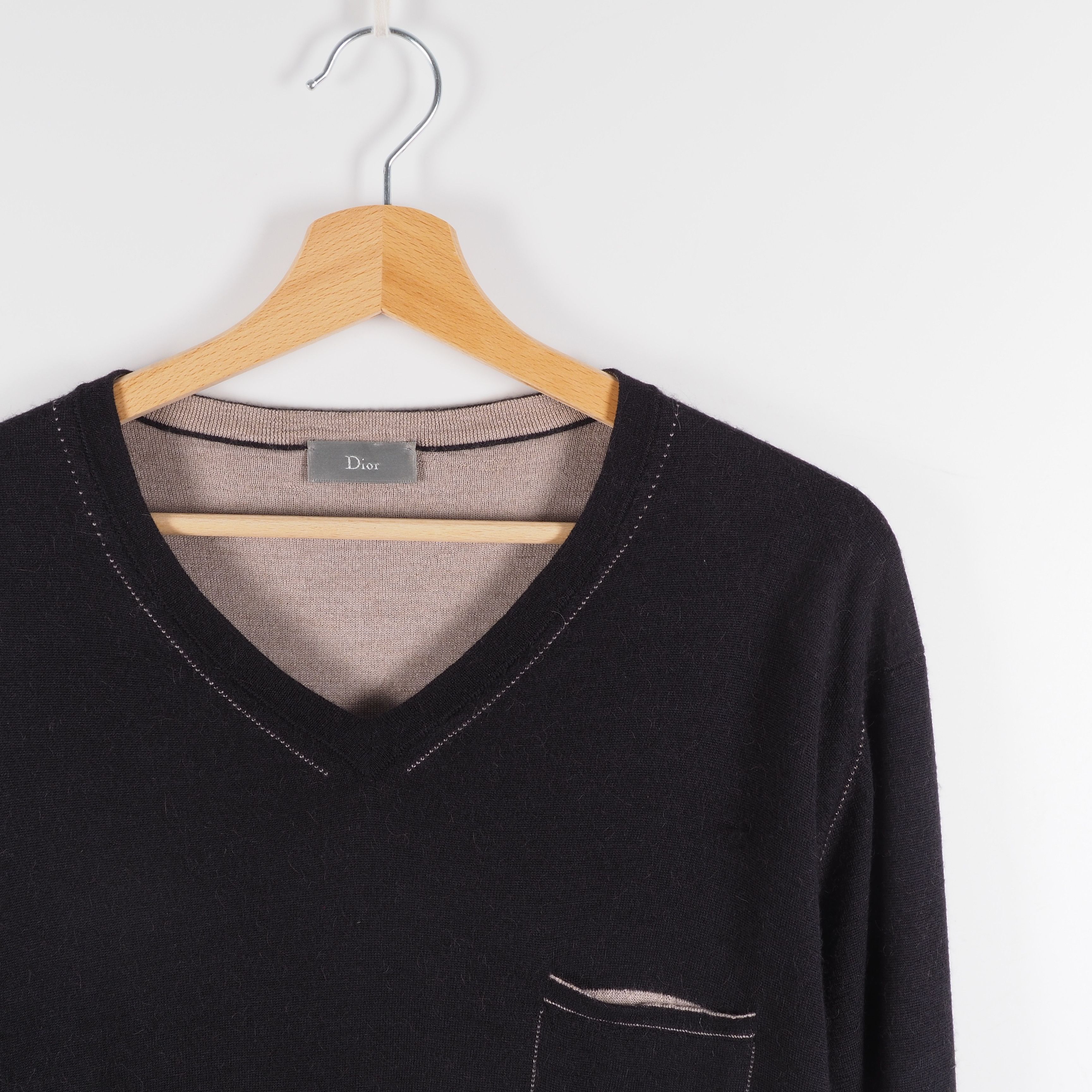 Dior DIOR Black V-Neck Wool Silk Knit Sweater Pullover M