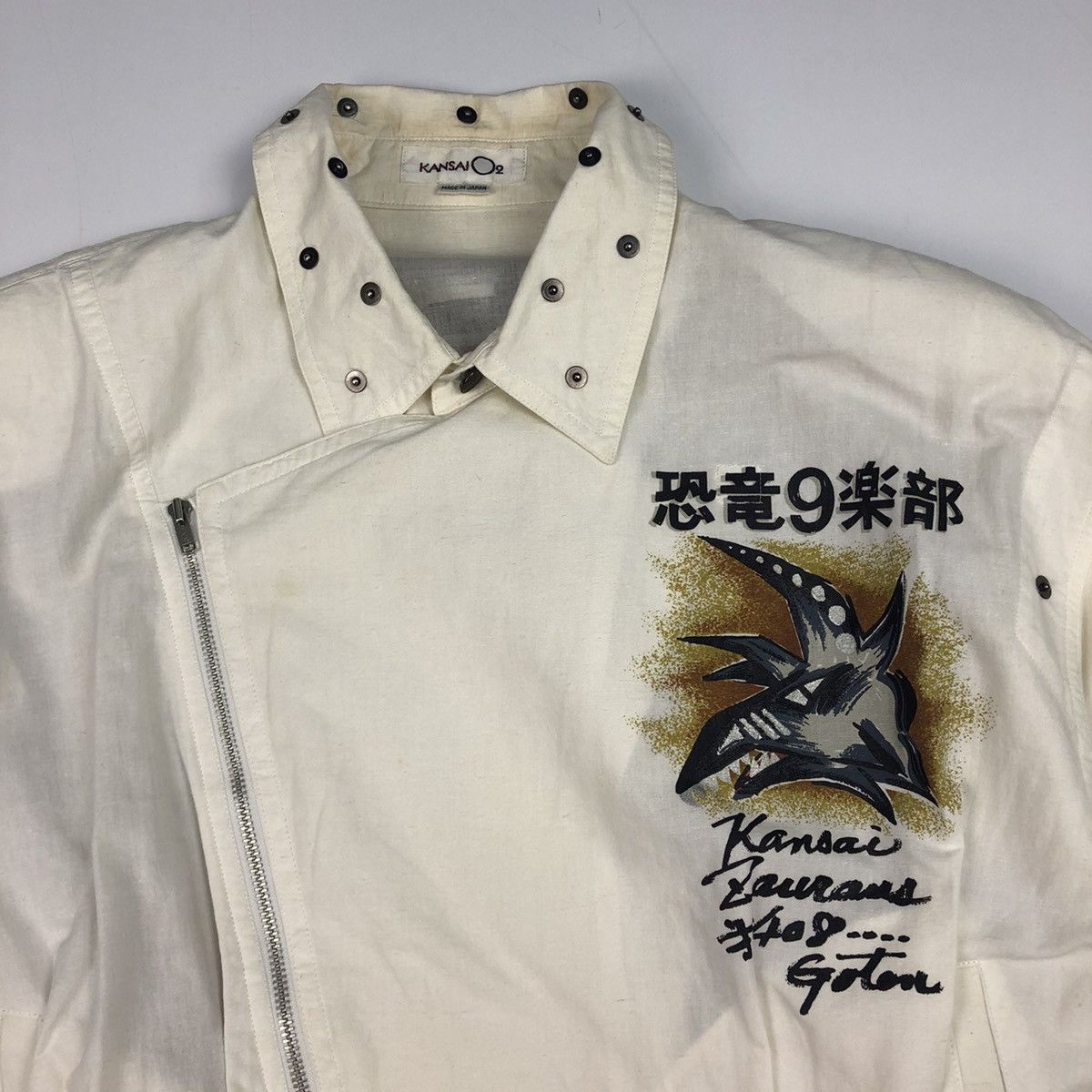 Japanese Brand × Kansai Yamamoto × Vintage Vintage KANSAI dinosaur handprinted art cross zipper jacket Size US S / EU 44-46 / 1 - 5 Thumbnail