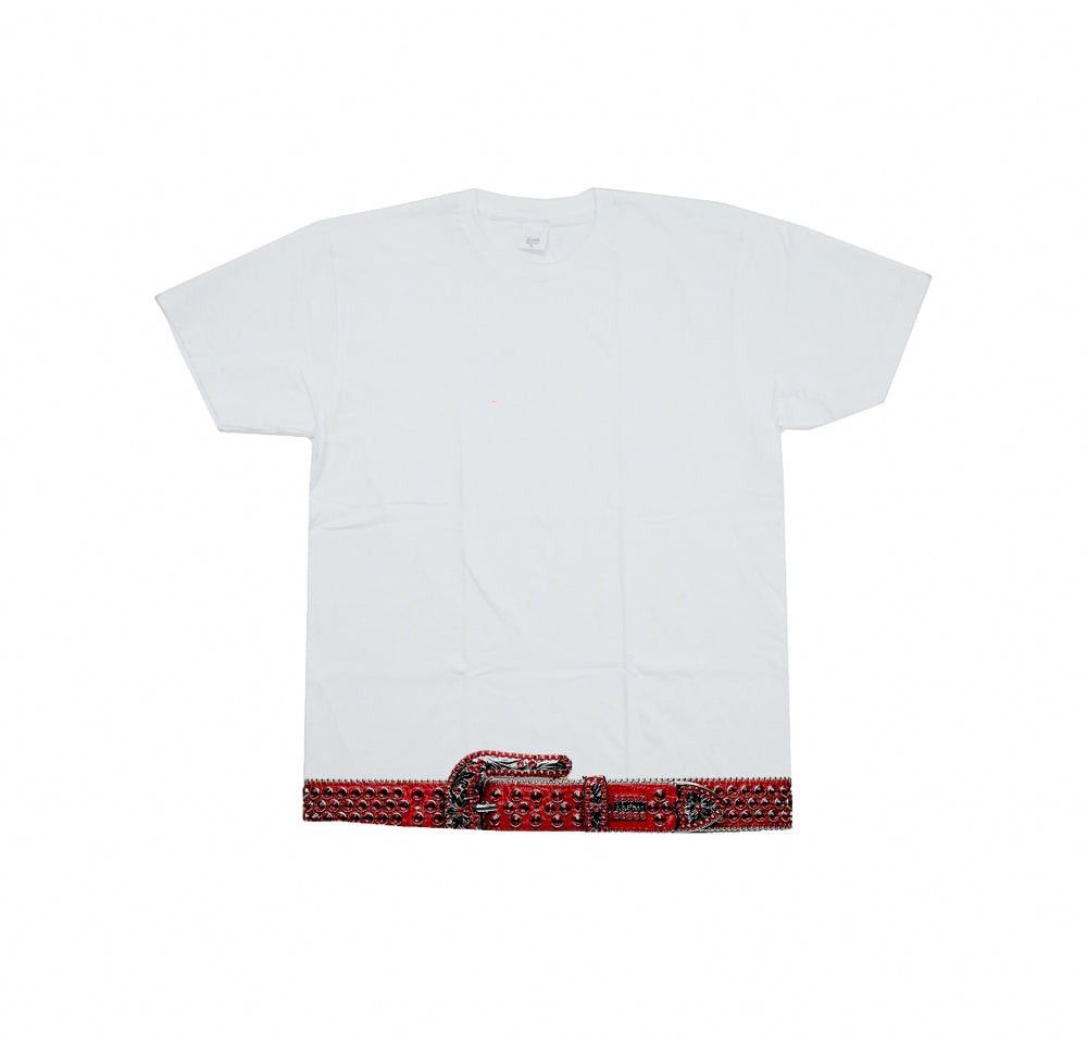 Image of B B Simon x Ryder Studios Enzyme Washed High Neck Faux Belt Tee in White, Men's (Size 2XL)