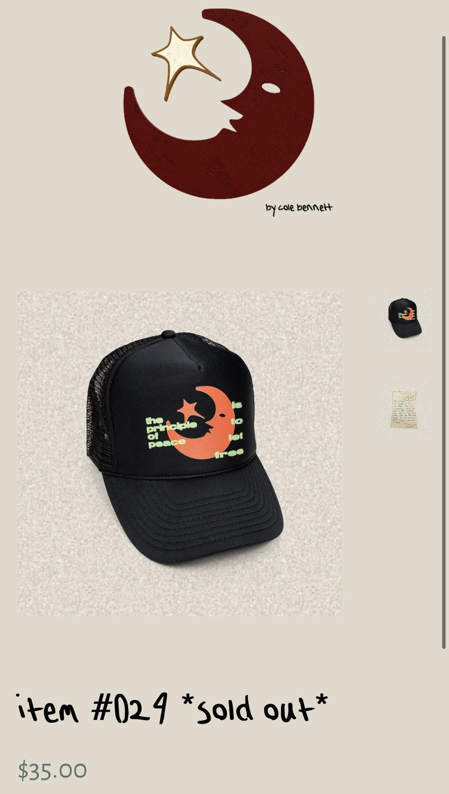 by Cole Bennett “the principle of peace is to let free” hat