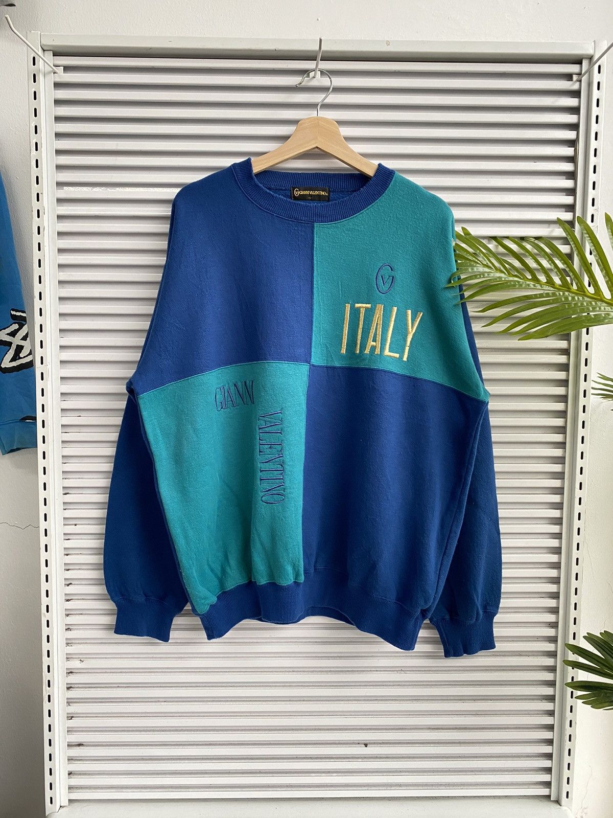 image of Vintage Gianni Valentino Crewneck in Blue Green, Men's (Size Large)