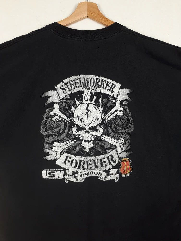 Japanese Brand × Vintage Vintage Skulls Steel Worker Forever Graphic Tee Size US XXL / EU 58 / 5 - 2 Thumbnail