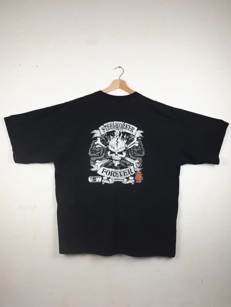 Japanese Brand × Vintage Vintage Skulls Steel Worker Forever Graphic Tee Size US XXL / EU 58 / 5 - 1 Thumbnail