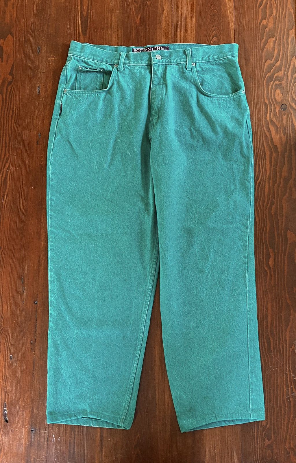 Vintage Vintage 90s Corniche Acid Wash Turquoise Denim Jeans 39x29.5 Size US 39 - 1 Thumbnail