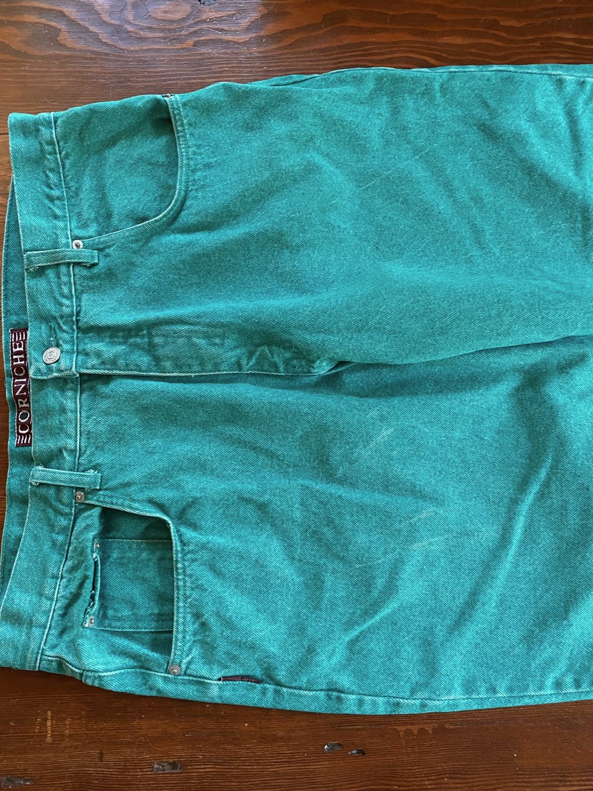 Vintage Vintage 90s Corniche Acid Wash Turquoise Denim Jeans 39x29.5 Size US 39 - 4 Thumbnail