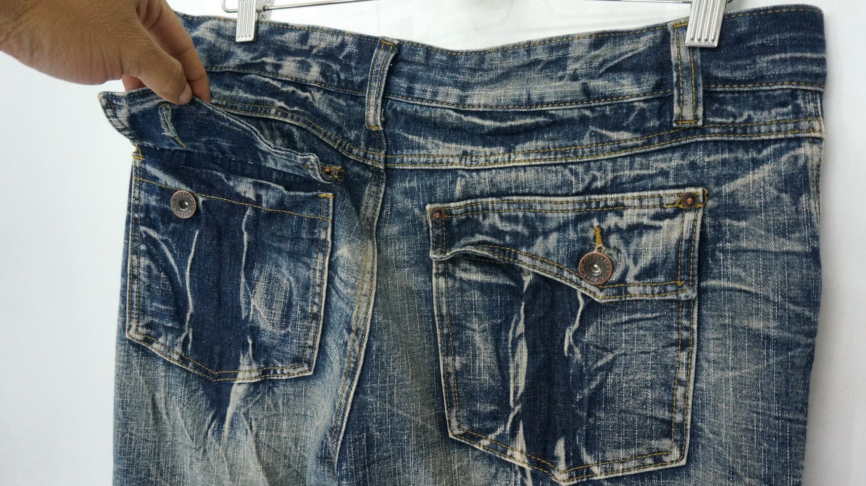 Japanese Brand 💥Flare Vtg💥 Japan BLACK CROWN Distressed Lowrise Jeans Size US 36 / EU 52 - 9 Thumbnail