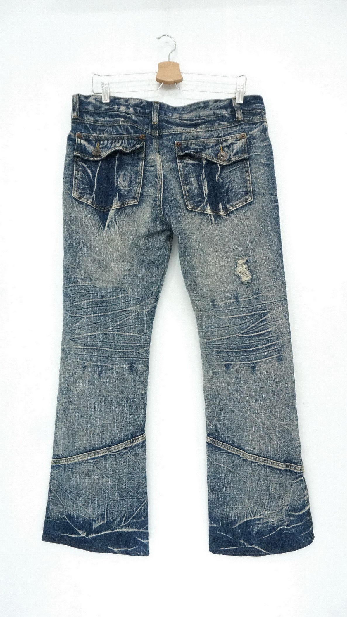 Japanese Brand 💥Flare Vtg💥 Japan BLACK CROWN Distressed Lowrise Jeans Size US 36 / EU 52 - 2 Thumbnail