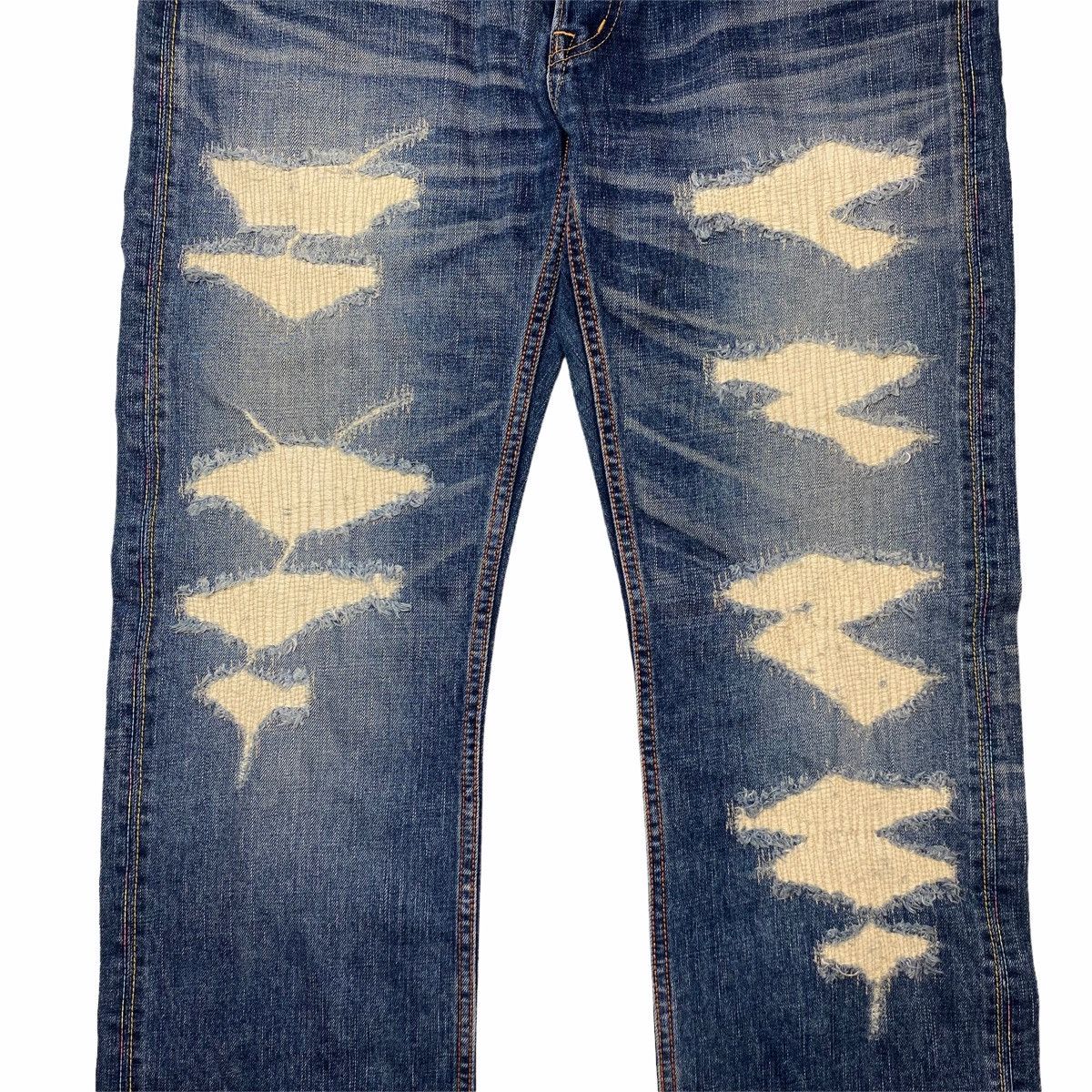 Japanese Brand 2000s Swagger - Dollar Patch Crash Denim Size US 34 / EU 50 - 4 Thumbnail