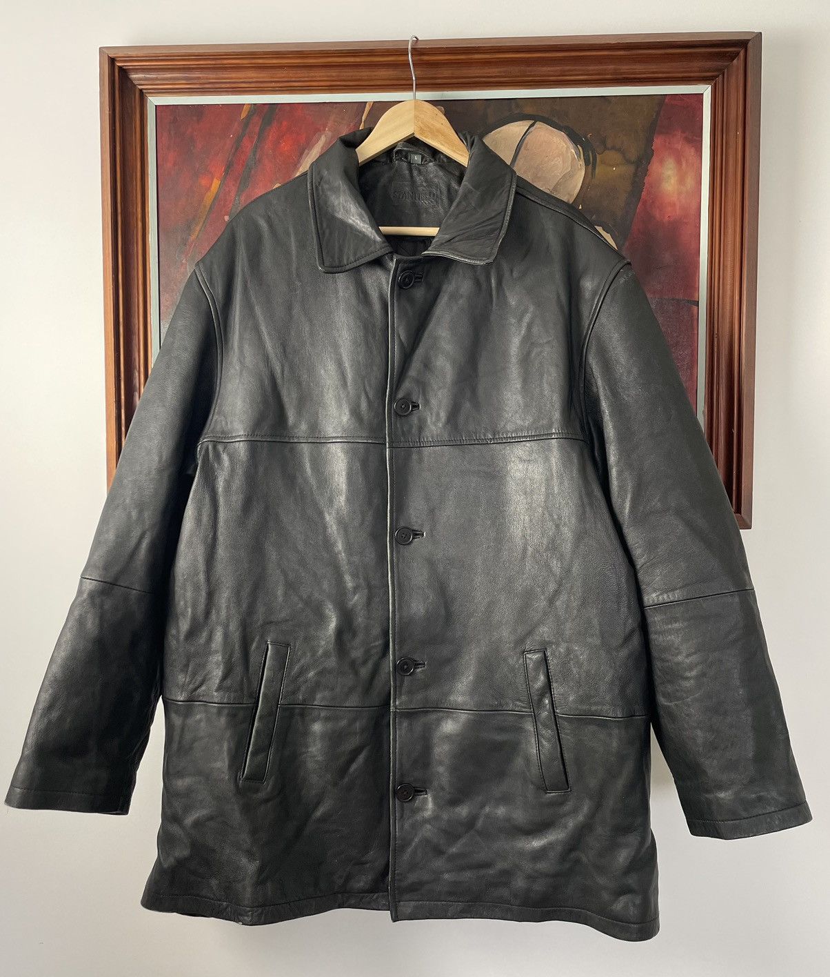 Leather Vintage Genuine Real Leather Jacket Coat Cloak Hype Rare Size US L / EU 52-54 / 3 - 1 Thumbnail