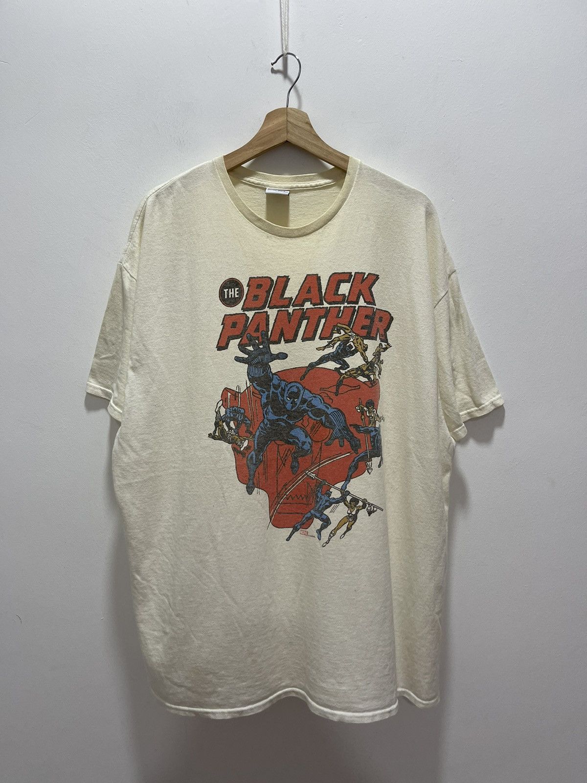 image of Cartoon Network x Marvel Comics Vintage The Black Panther Marvel Big Logo Tee in Heather Light Yell