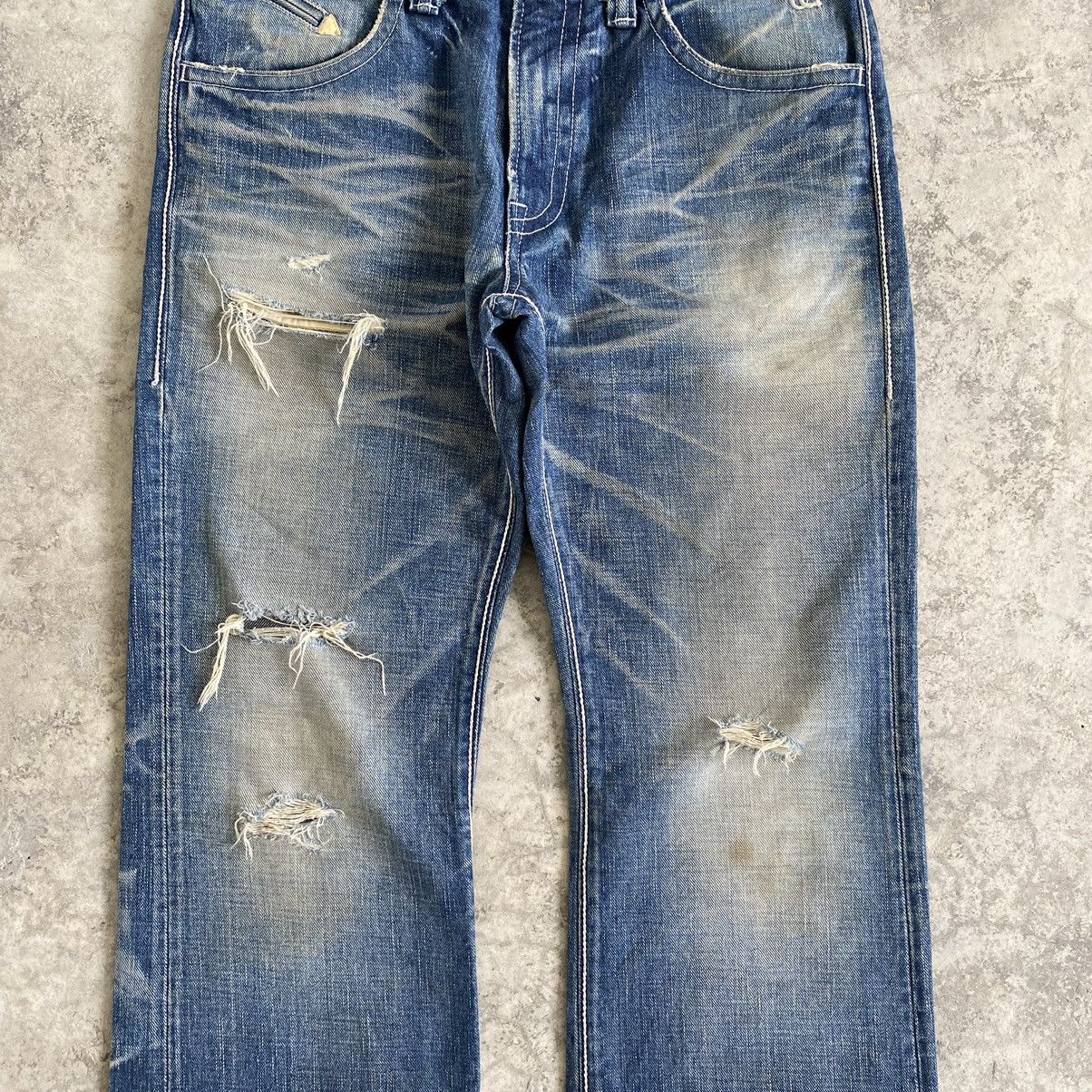 Vintage Ufin & Sons Made In Japan Faded Blue Distressed Flared Jeans Size US 31 - 5 Thumbnail